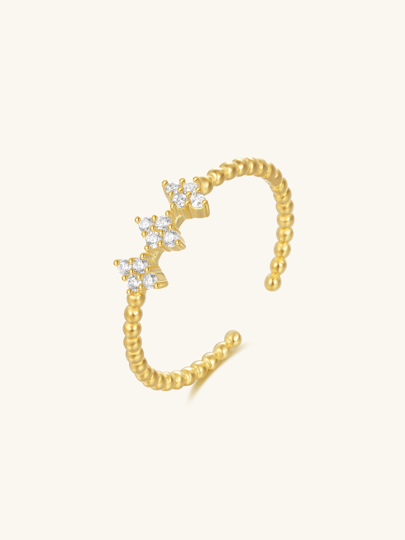 925 Sterling Silver Floral Zircon Beaded Open Ring