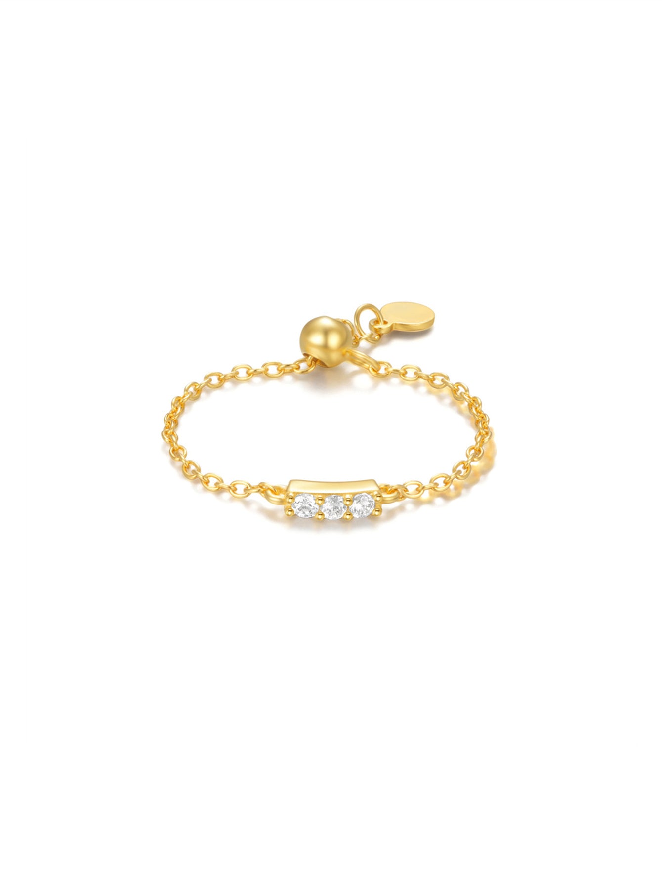 925 Sterling Silver Triple Zircon Adjustable Chain Ring
