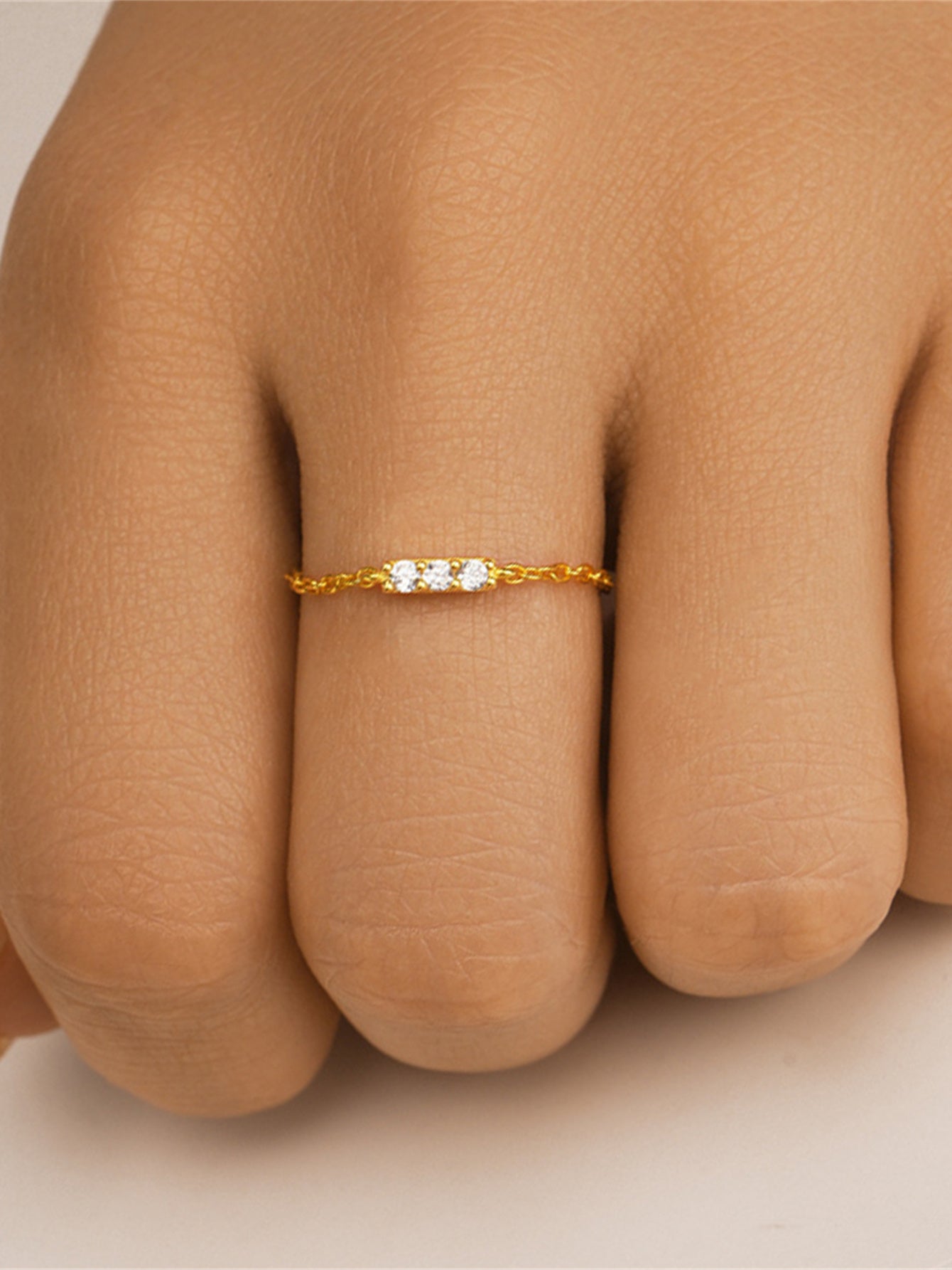 925 Sterling Silver Triple Zircon Adjustable Chain Ring