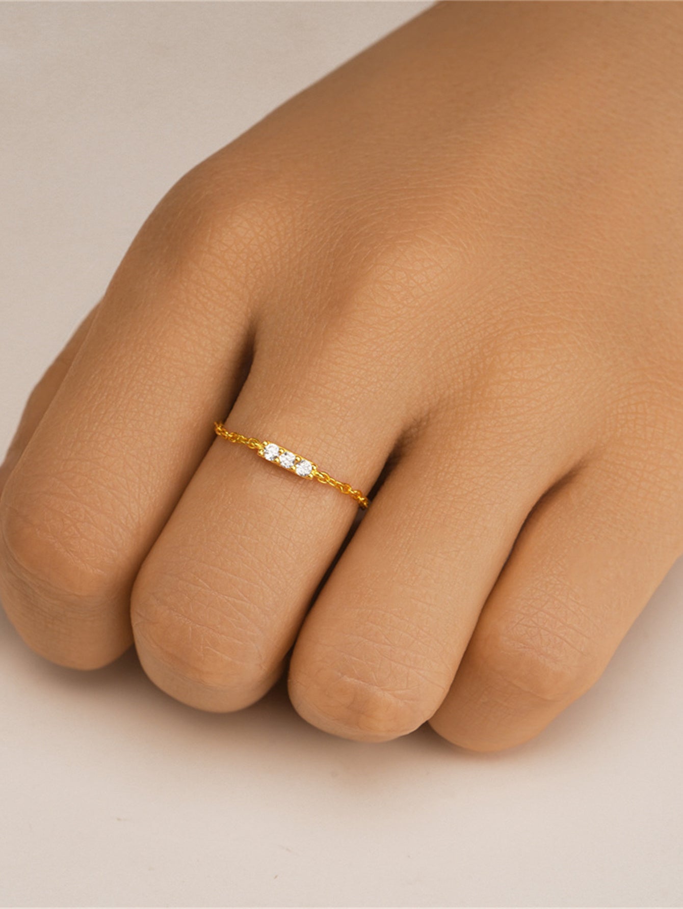 925 Sterling Silver Triple Zircon Adjustable Chain Ring