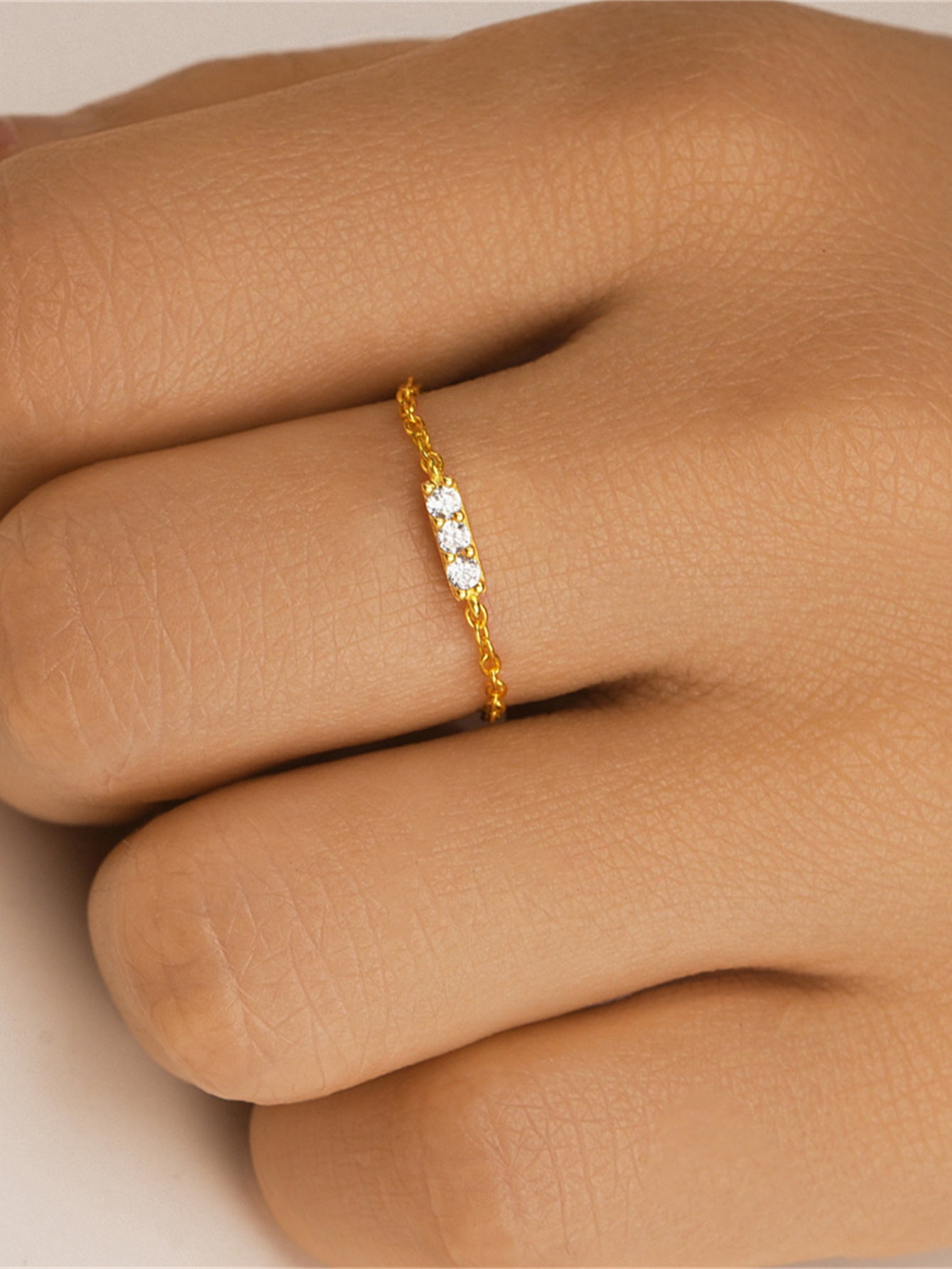 925 Sterling Silver Triple Zircon Adjustable Chain Ring