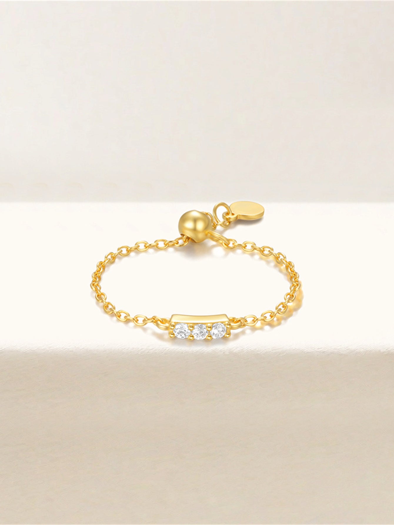 925 Sterling Silver Triple Zircon Adjustable Chain Ring
