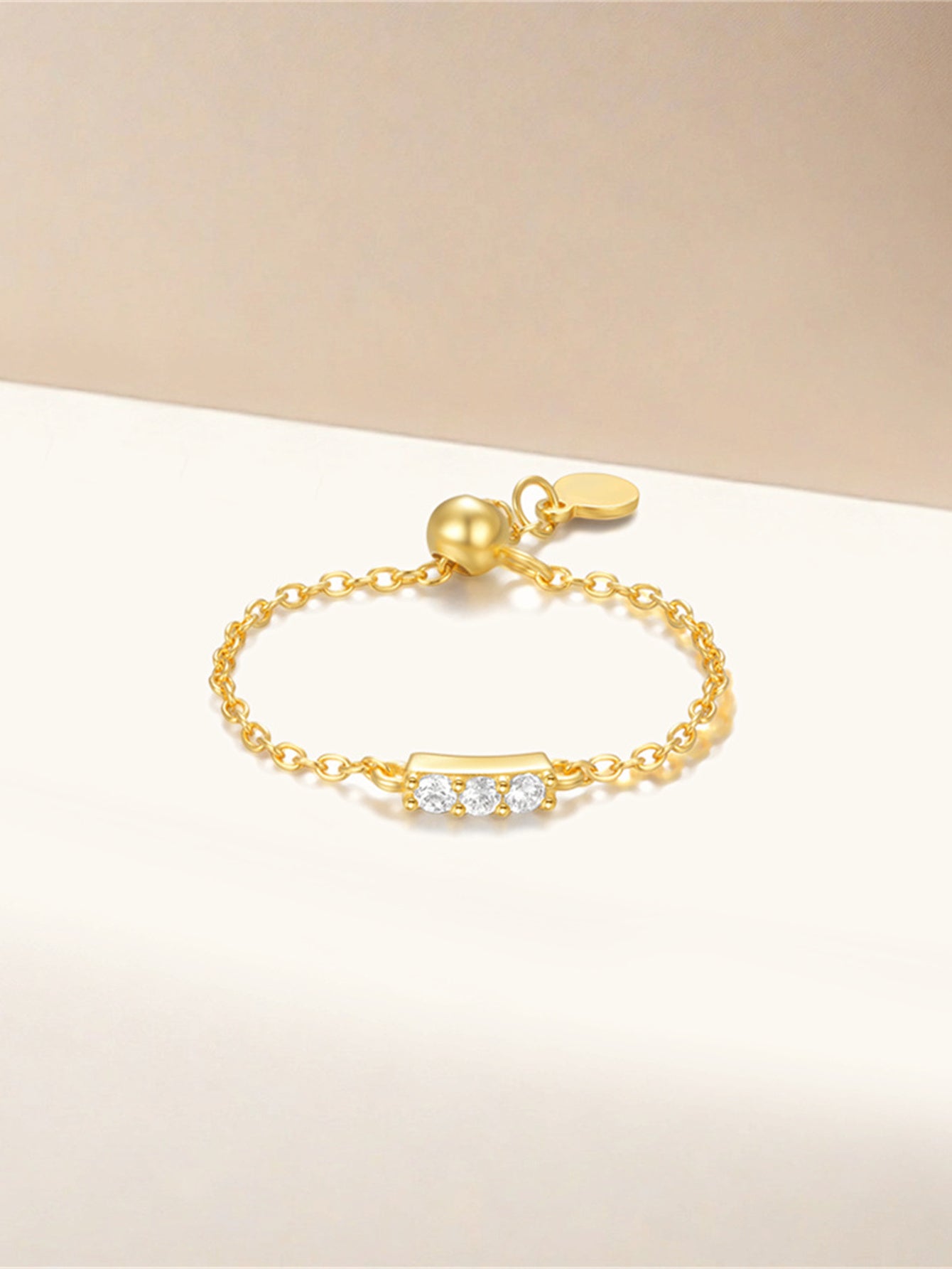 925 Sterling Silver Triple Zircon Adjustable Chain Ring