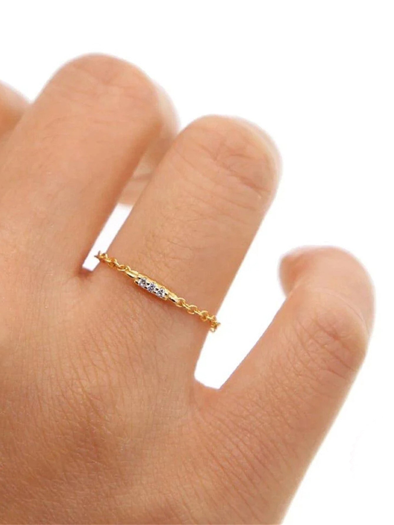 925 Sterling Silver Triple Zircon Adjustable Chain Ring