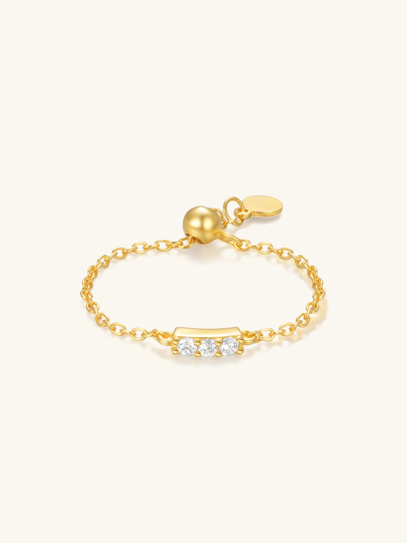 925 Sterling Silver Triple Zircon Adjustable Chain Ring