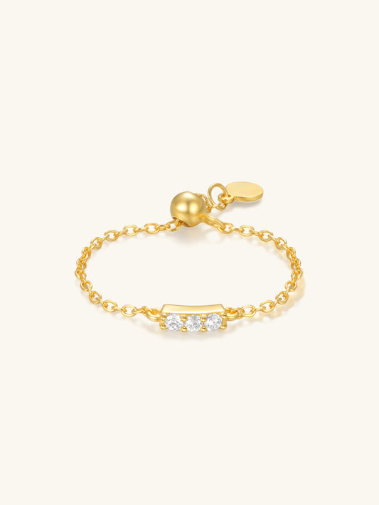 925 Sterling Silver Triple Zircon Adjustable Chain Ring