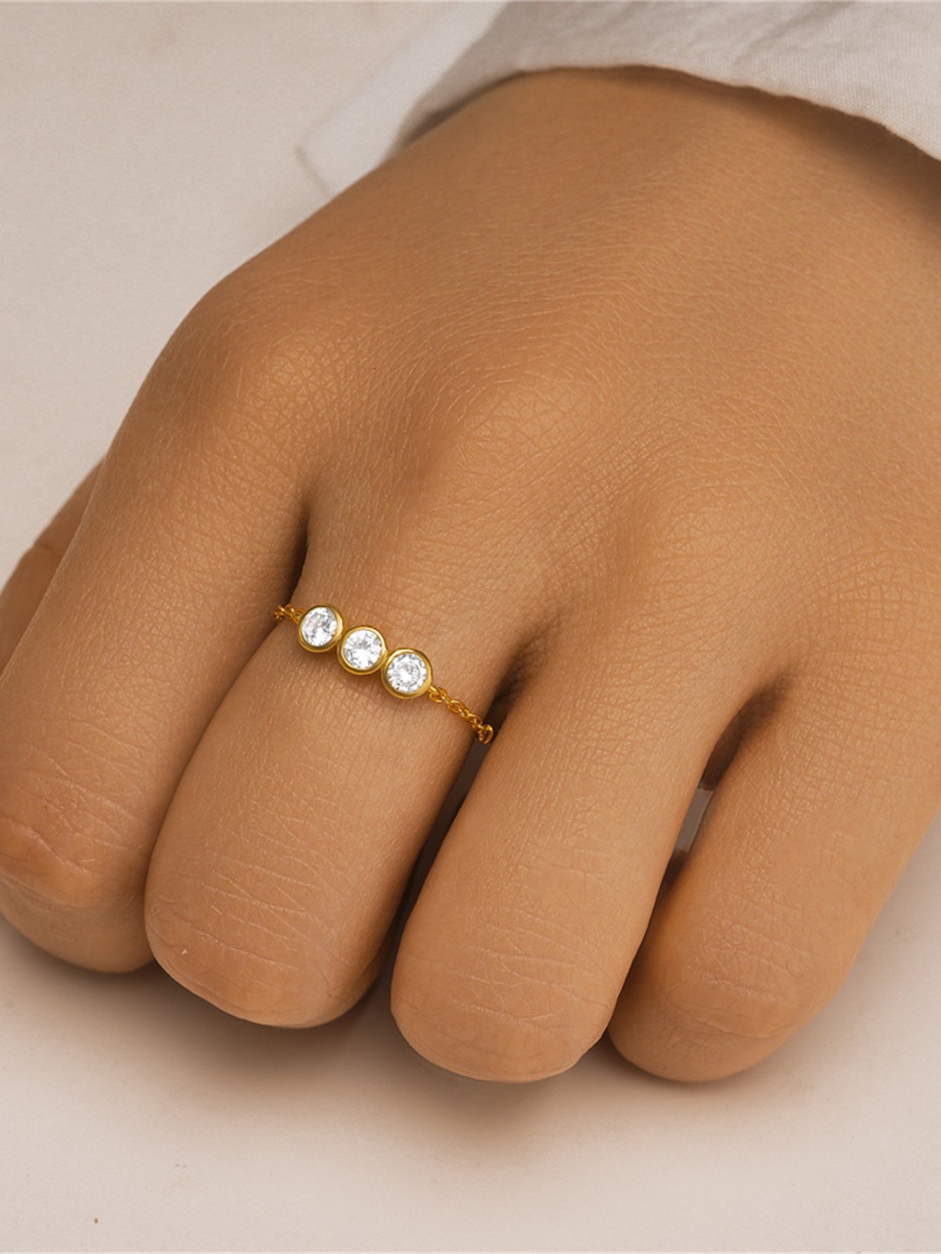 925 Sterling Silver Triple Bezel Zircon Adjustable Ring