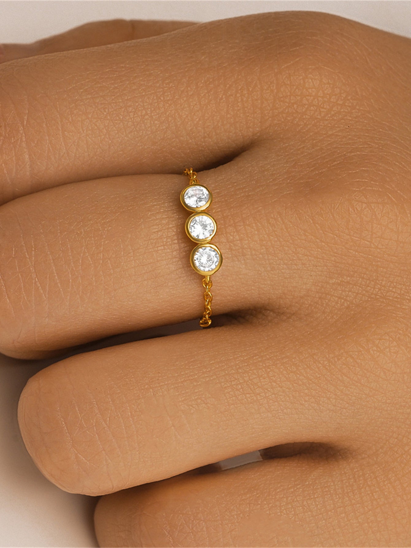 925 Sterling Silver Triple Bezel Zircon Adjustable Ring