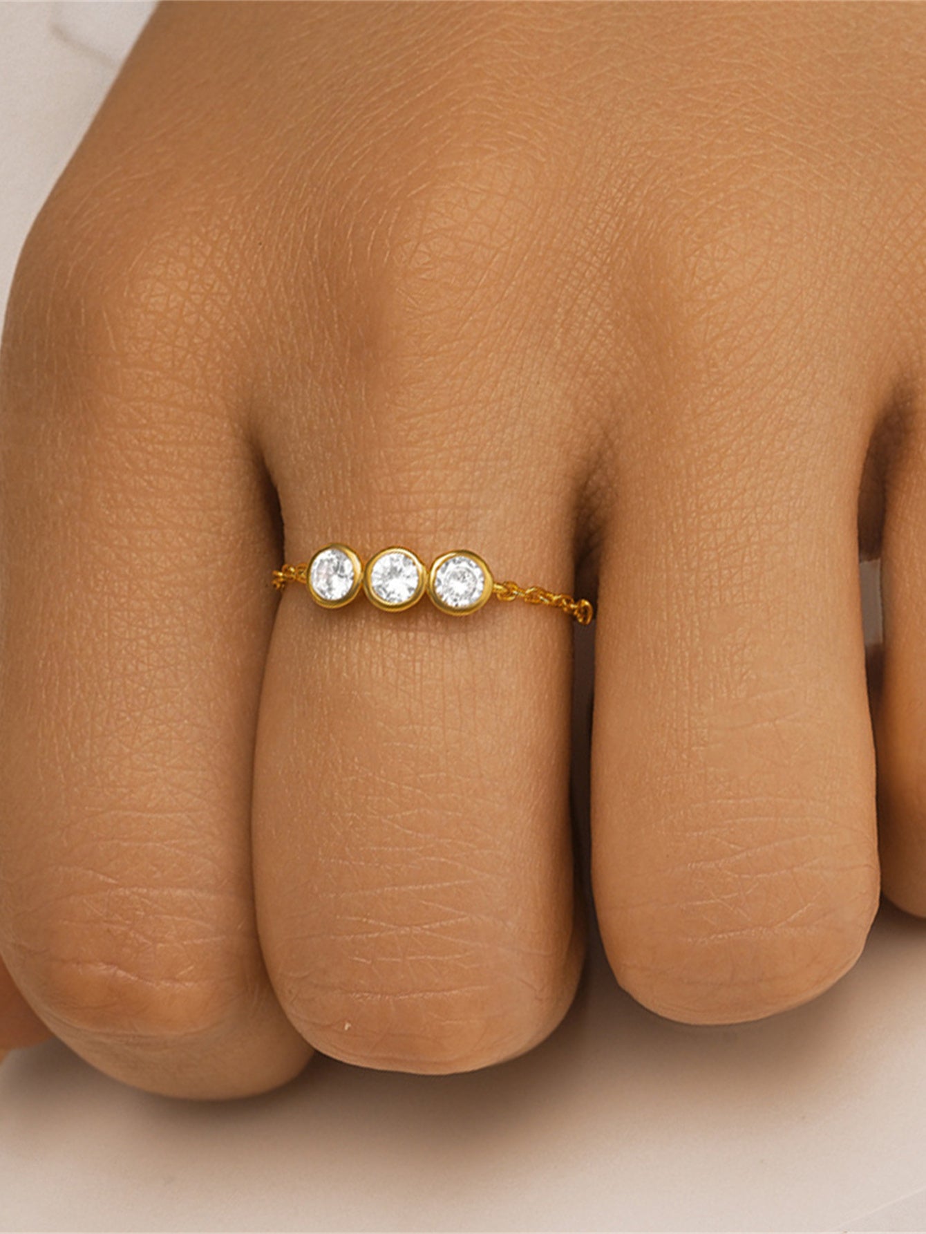 925 Sterling Silver Triple Bezel Zircon Adjustable Ring