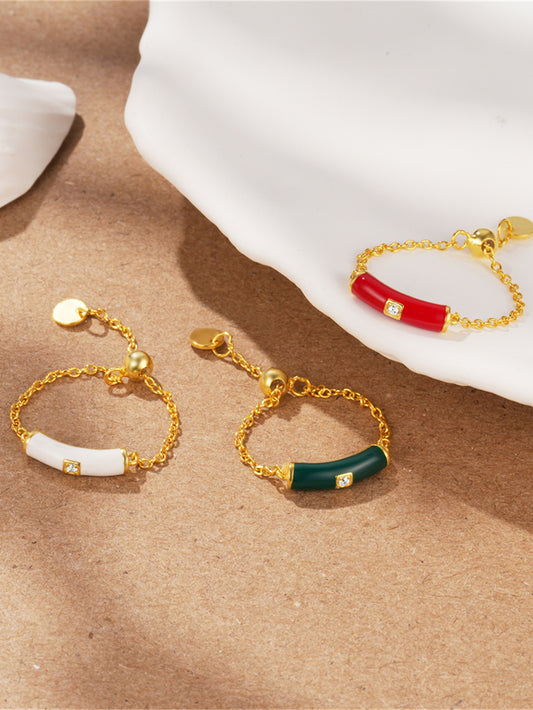 925 Sterling Silver Colorful Ceramic Zircon Chain Ring
