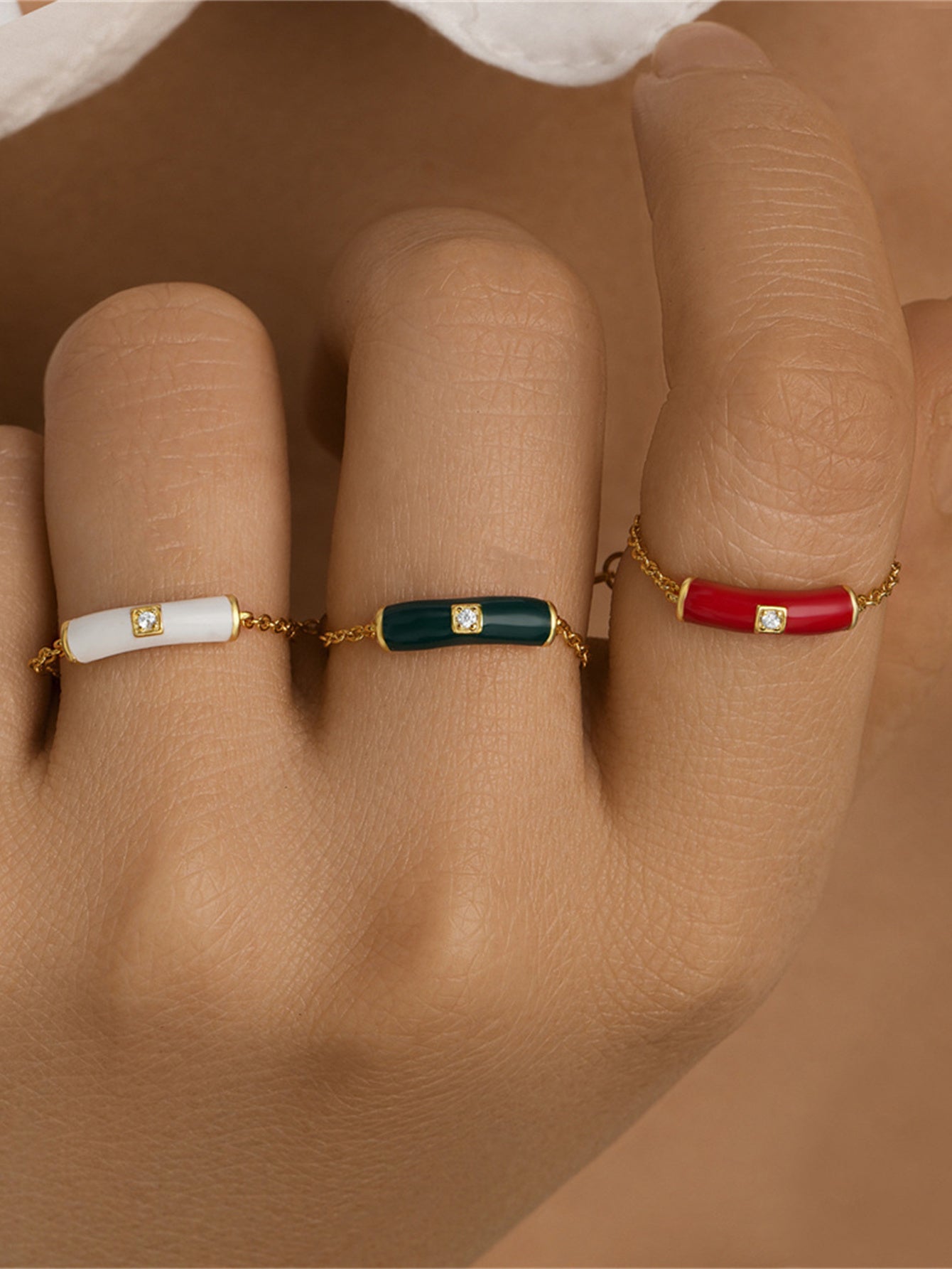 925 Sterling Silver Colorful Ceramic Zircon Chain Ring
