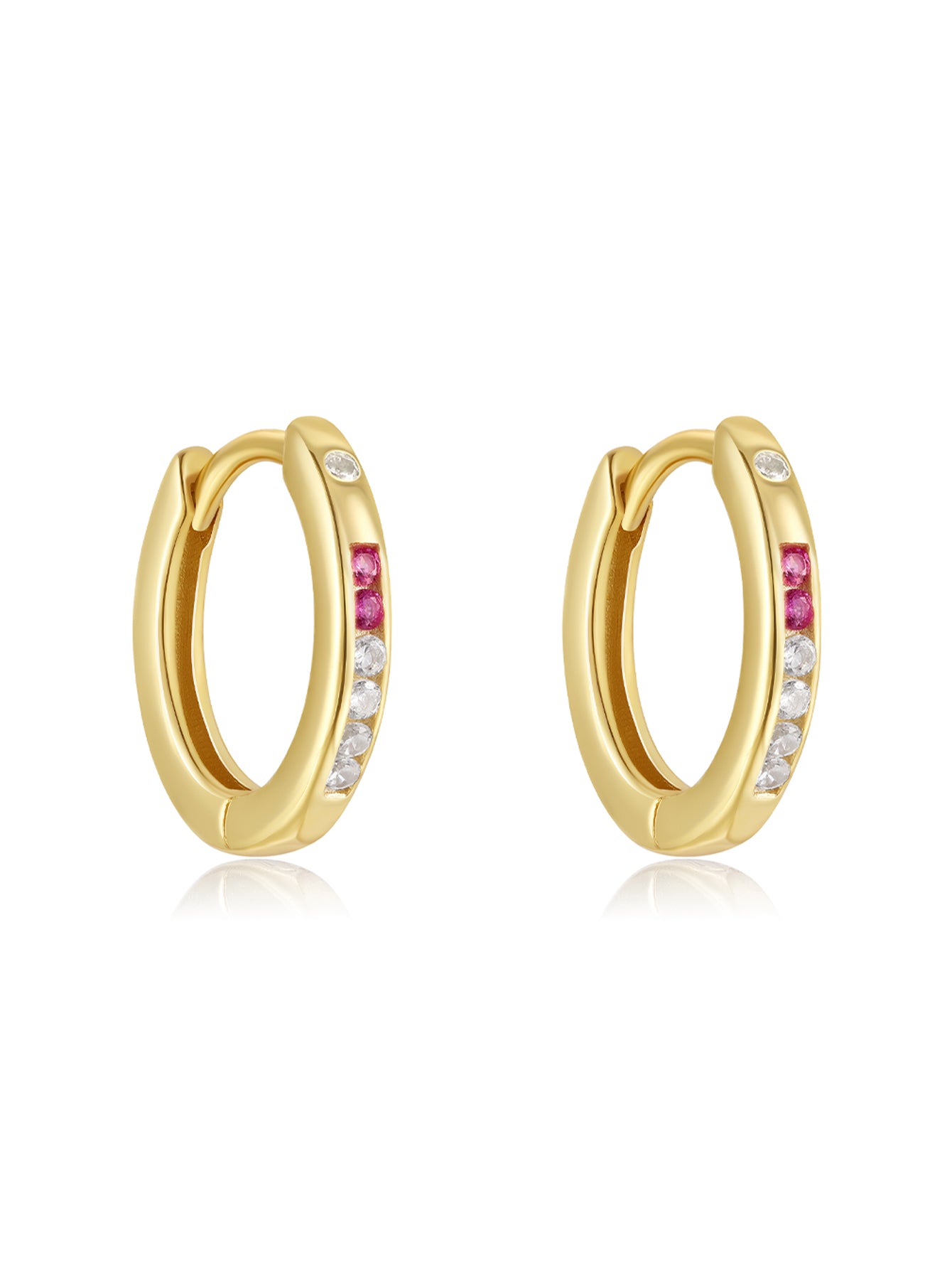 925 Sterling Silver Gold Pink Zircon Huggie Hoop Earrings