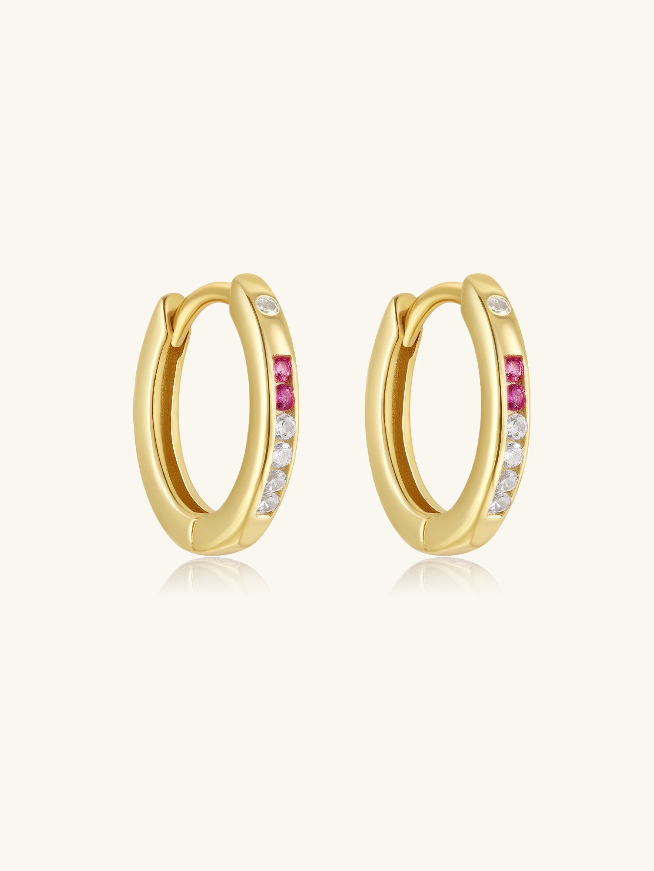 925 Sterling Silver Gold Pink Zircon Huggie Hoop Earrings