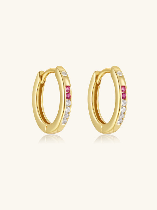 925 Sterling Silver Gold Pink Zircon Huggie Hoop Earrings