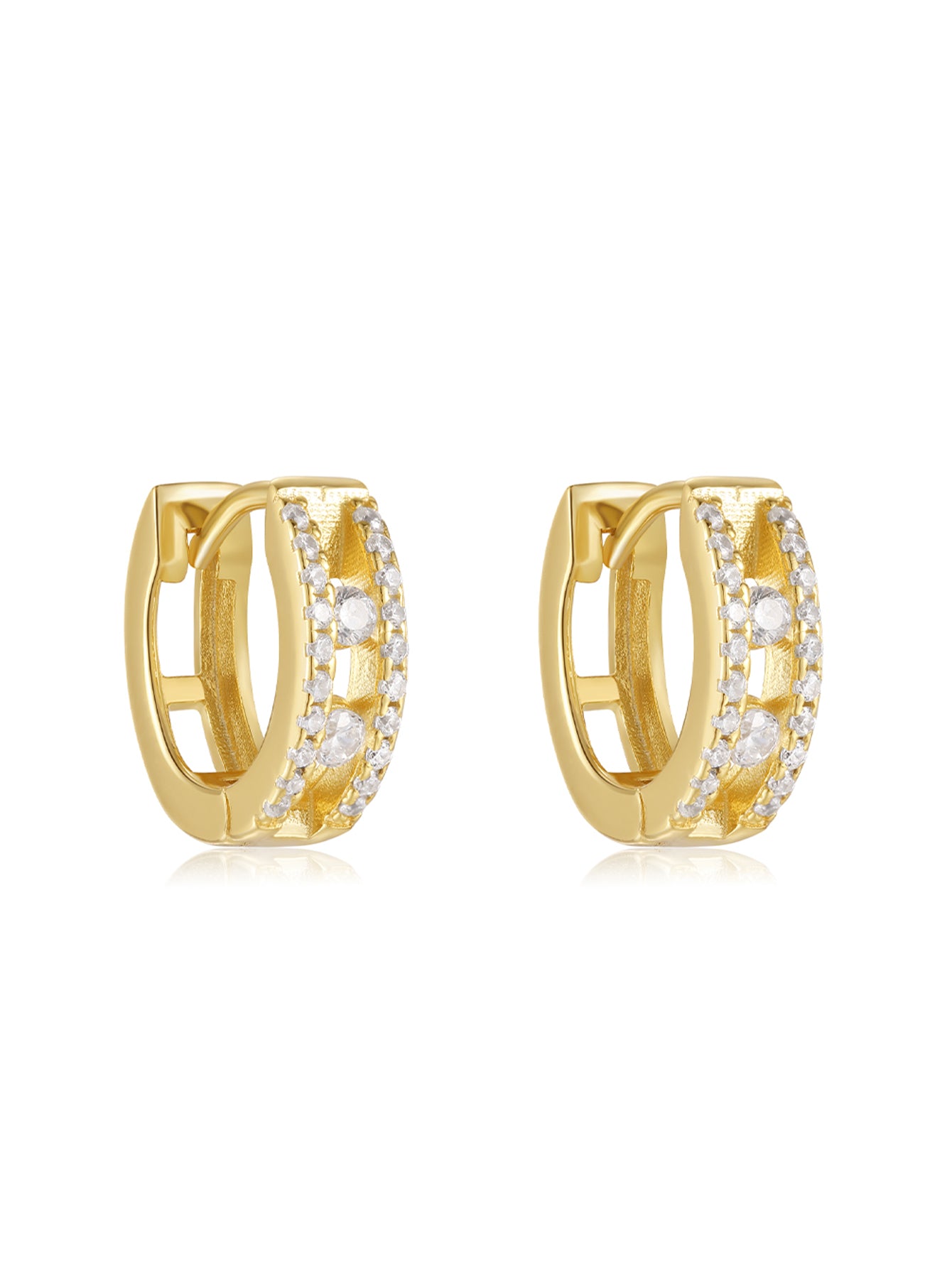 925 Sterling Silver Pavé Zircon Chunky Huggie Hoop Earrings