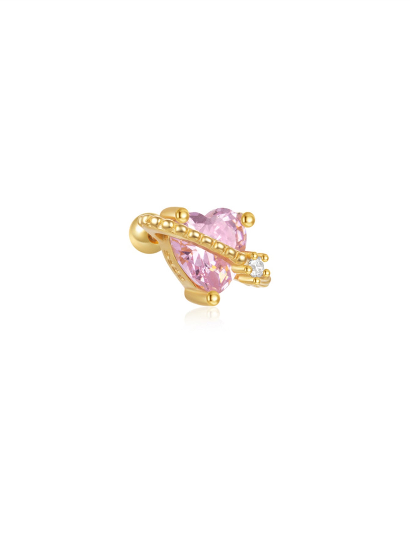 925 Sterling Silver Pink Zircon Heart Cartilage Stud