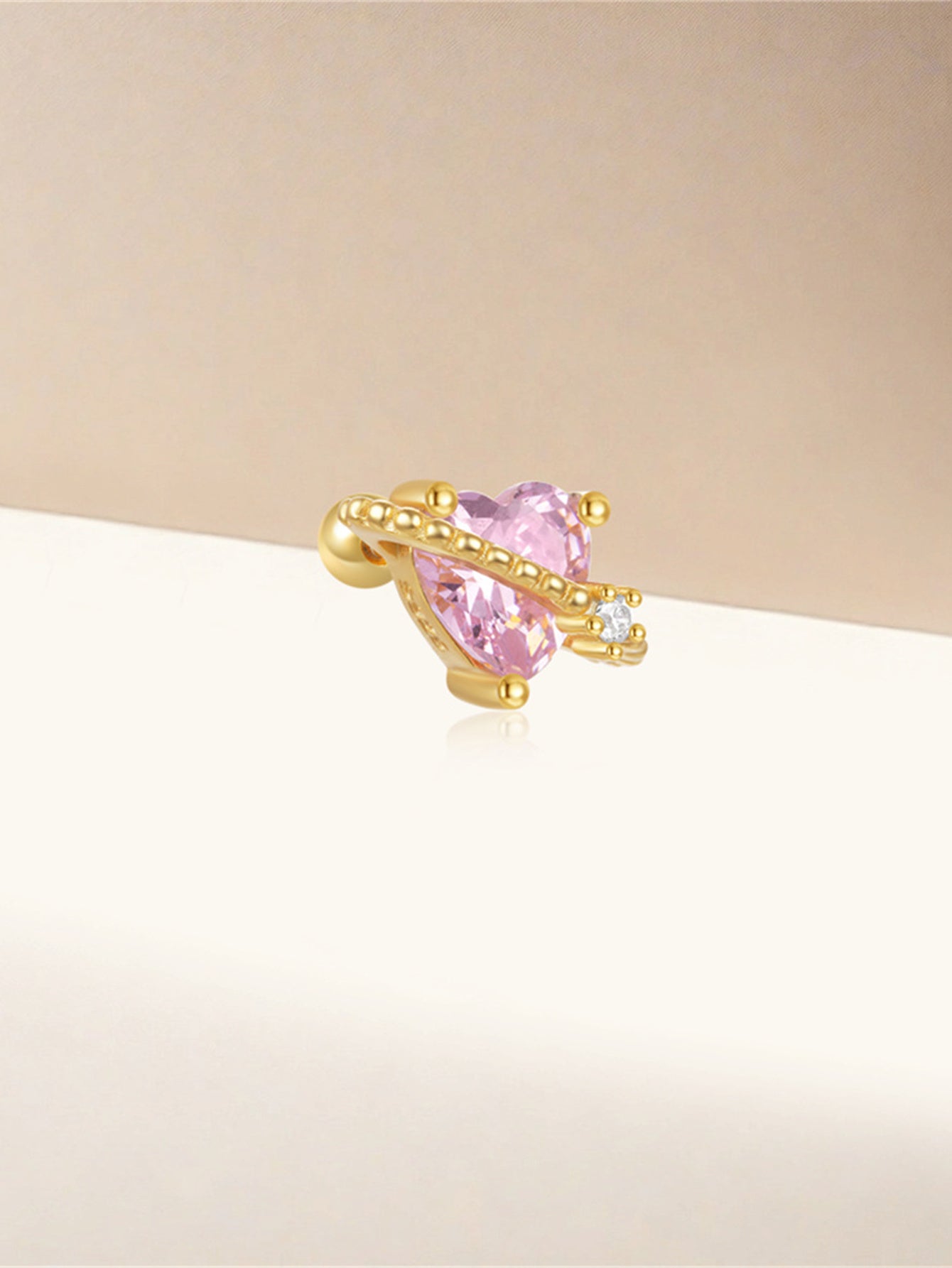 925 Sterling Silver Pink Zircon Heart Cartilage Stud