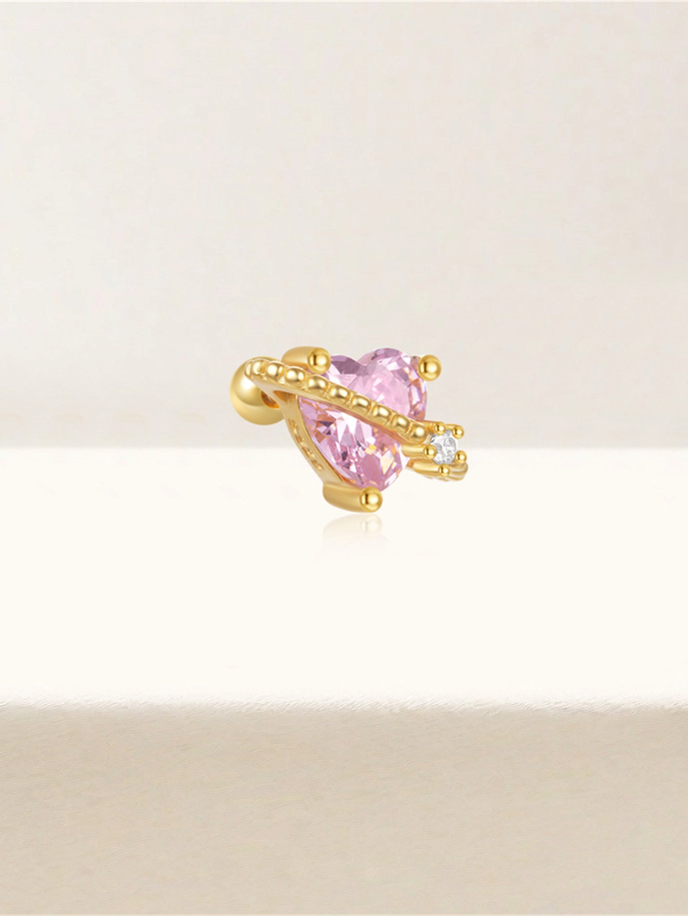 925 Sterling Silver Pink Zircon Heart Cartilage Stud