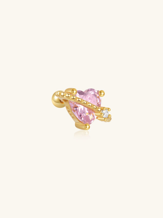 925 Sterling Silver Pink Zircon Heart Cartilage Stud