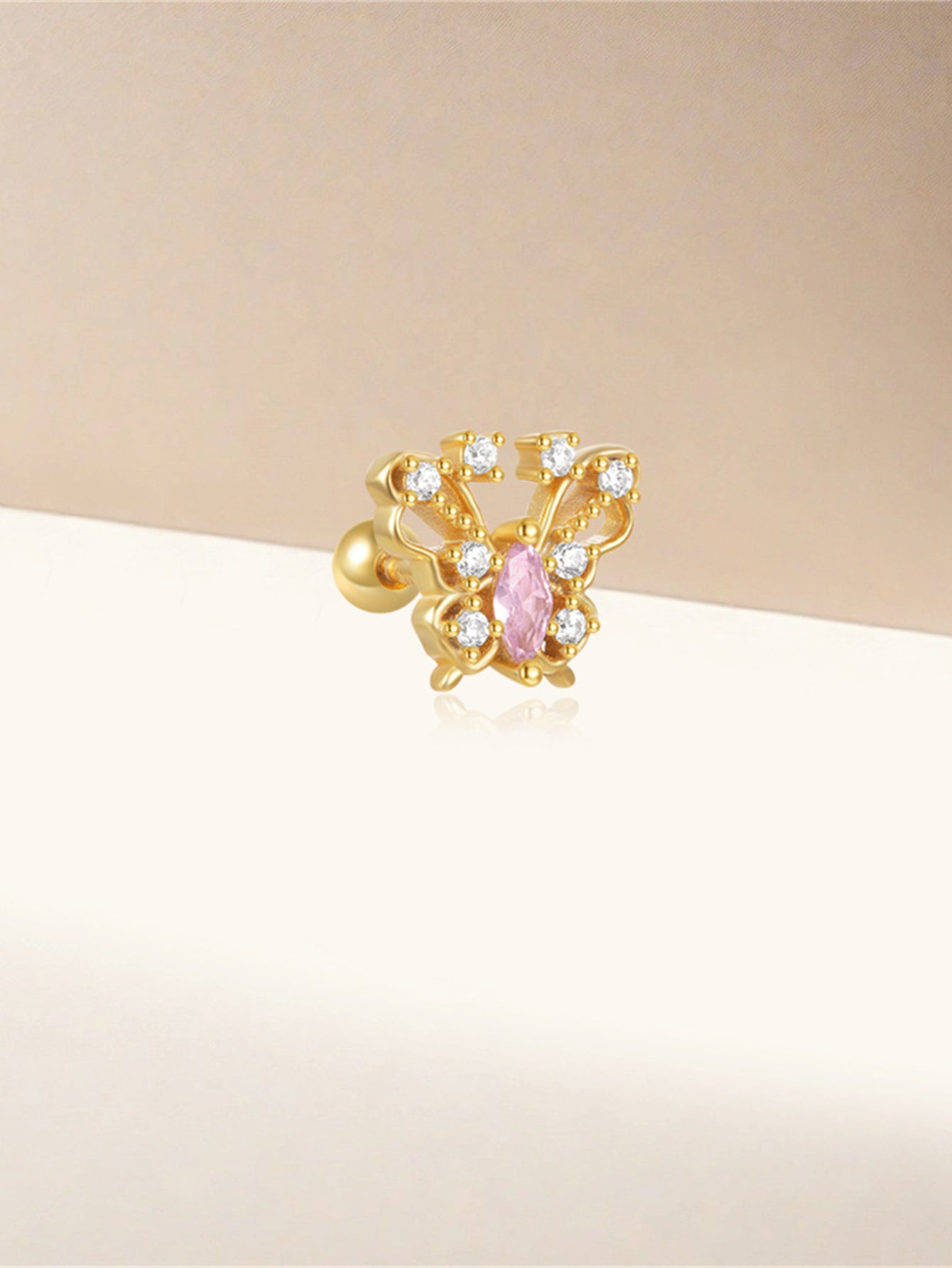 925 Sterling SilverPink Zircon Butterfly Cartilage Stud