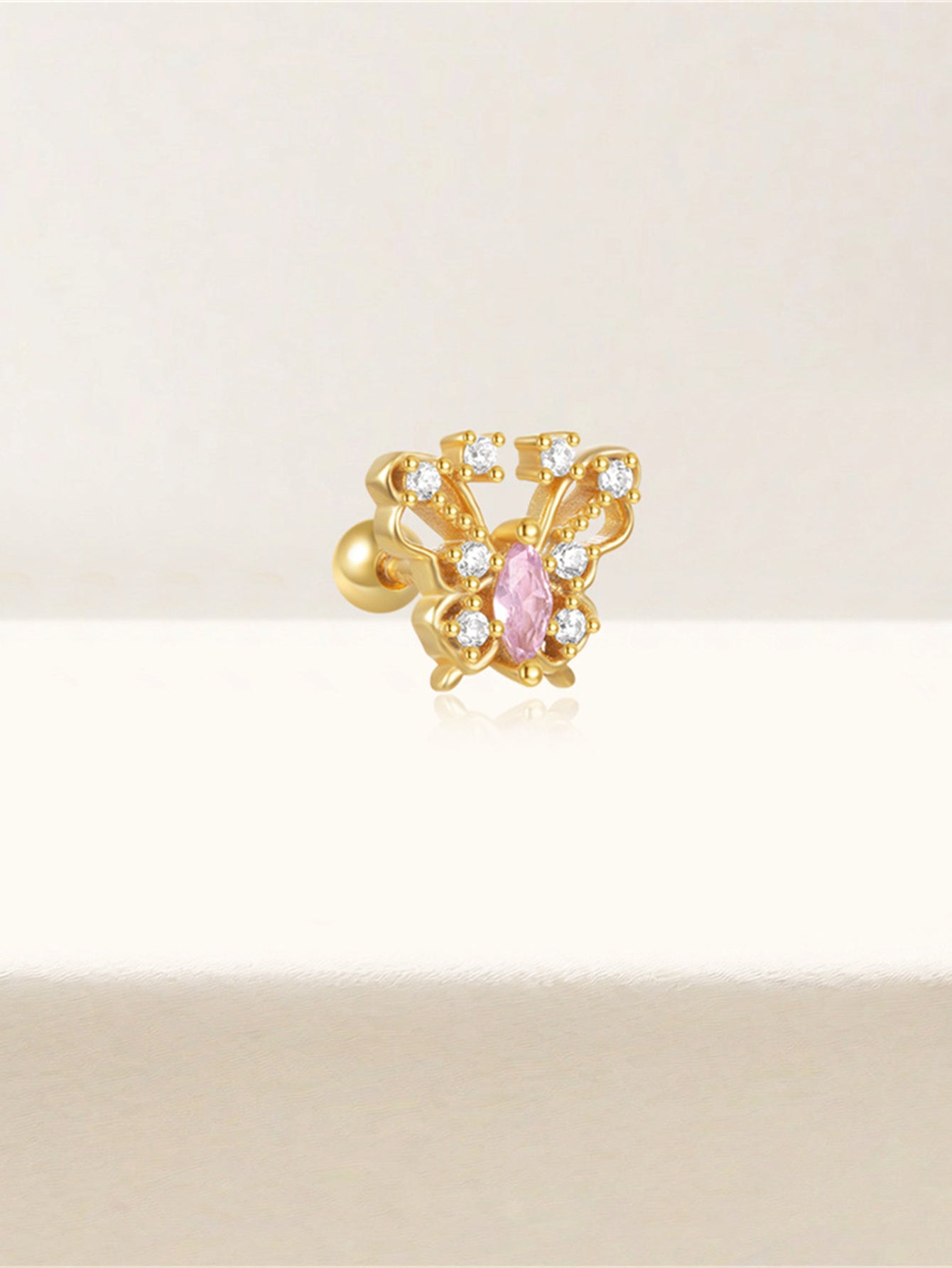925 Sterling SilverPink Zircon Butterfly Cartilage Stud