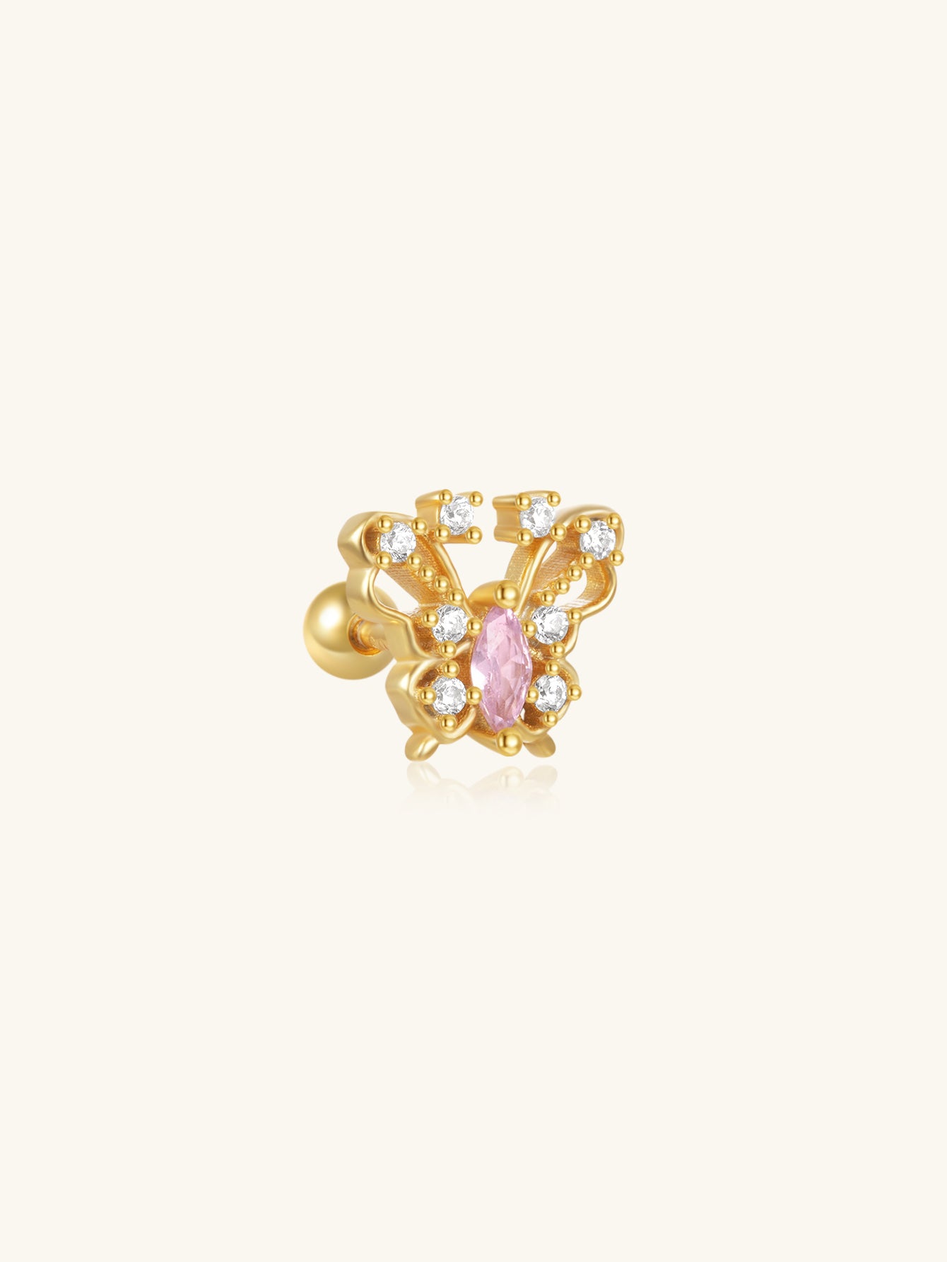 925 Sterling SilverPink Zircon Butterfly Cartilage Stud