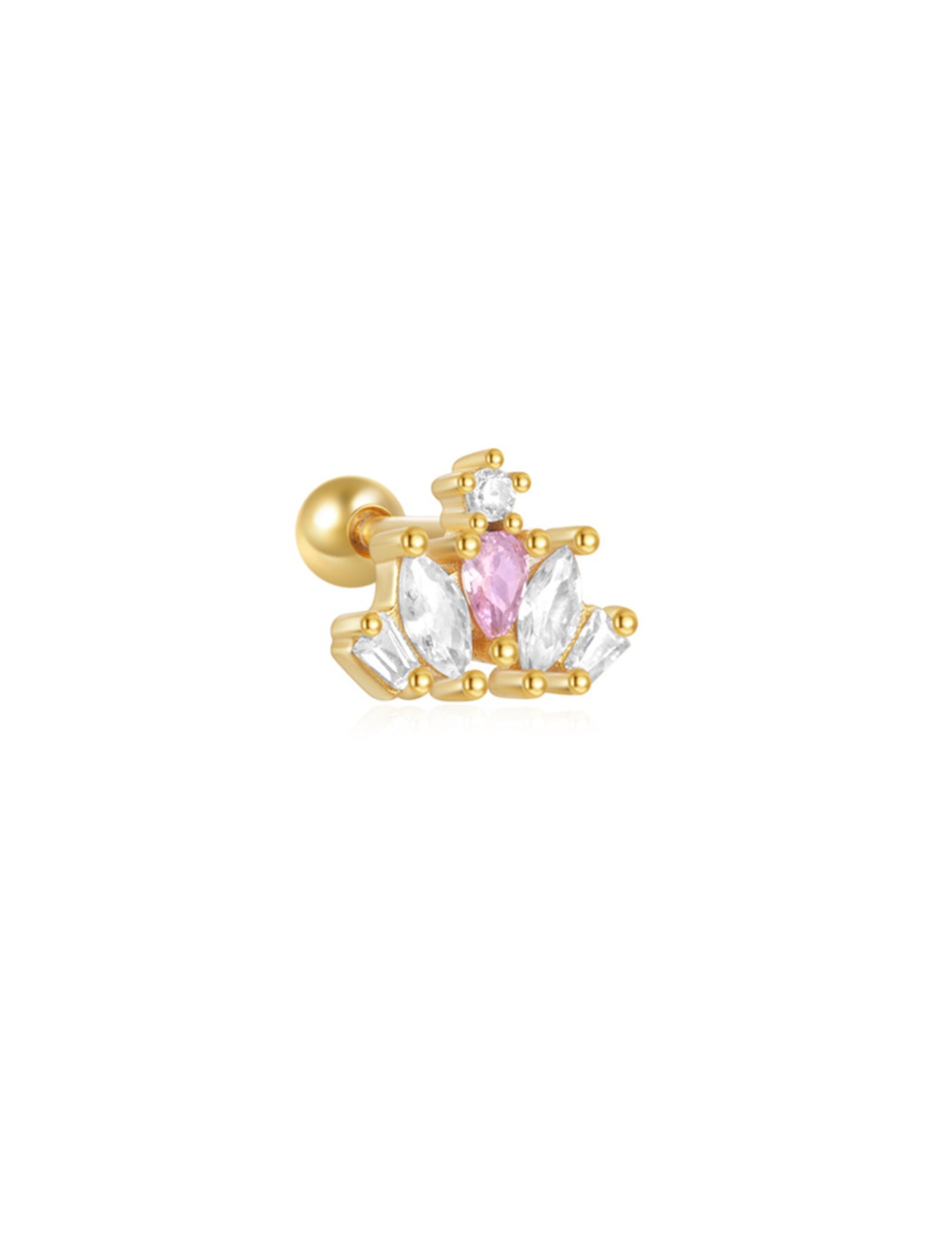 S925 Sterling Silver Openwork Piercing with Pink Zircon