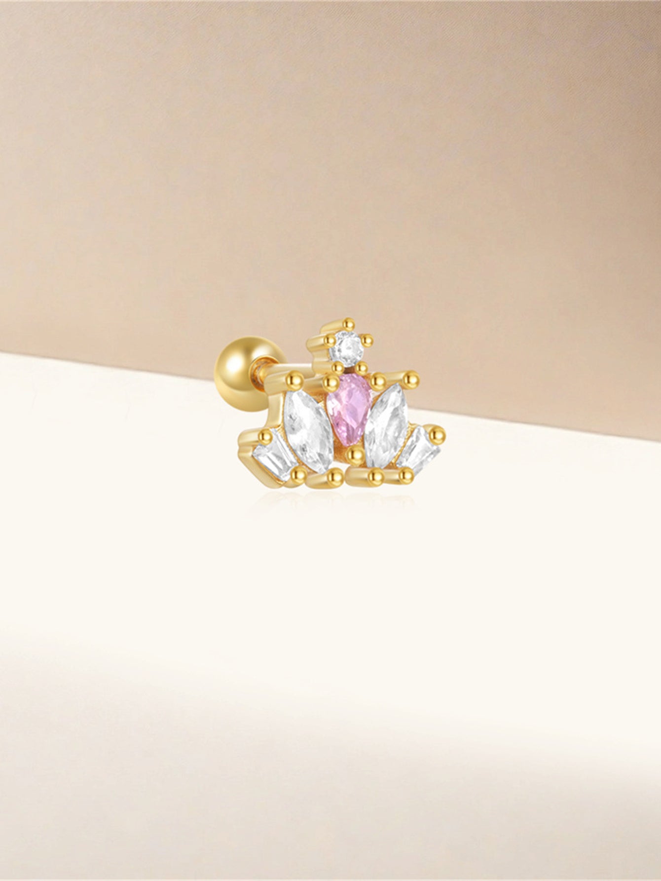 S925 Sterling Silver Openwork Piercing with Pink Zircon