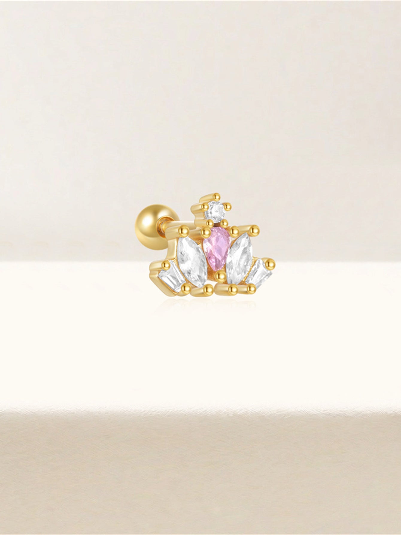 S925 Sterling Silver Openwork Piercing with Pink Zircon