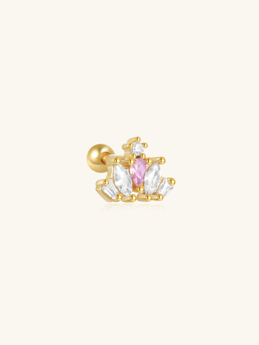 S925 Sterling Silver Openwork Piercing with Pink Zircon