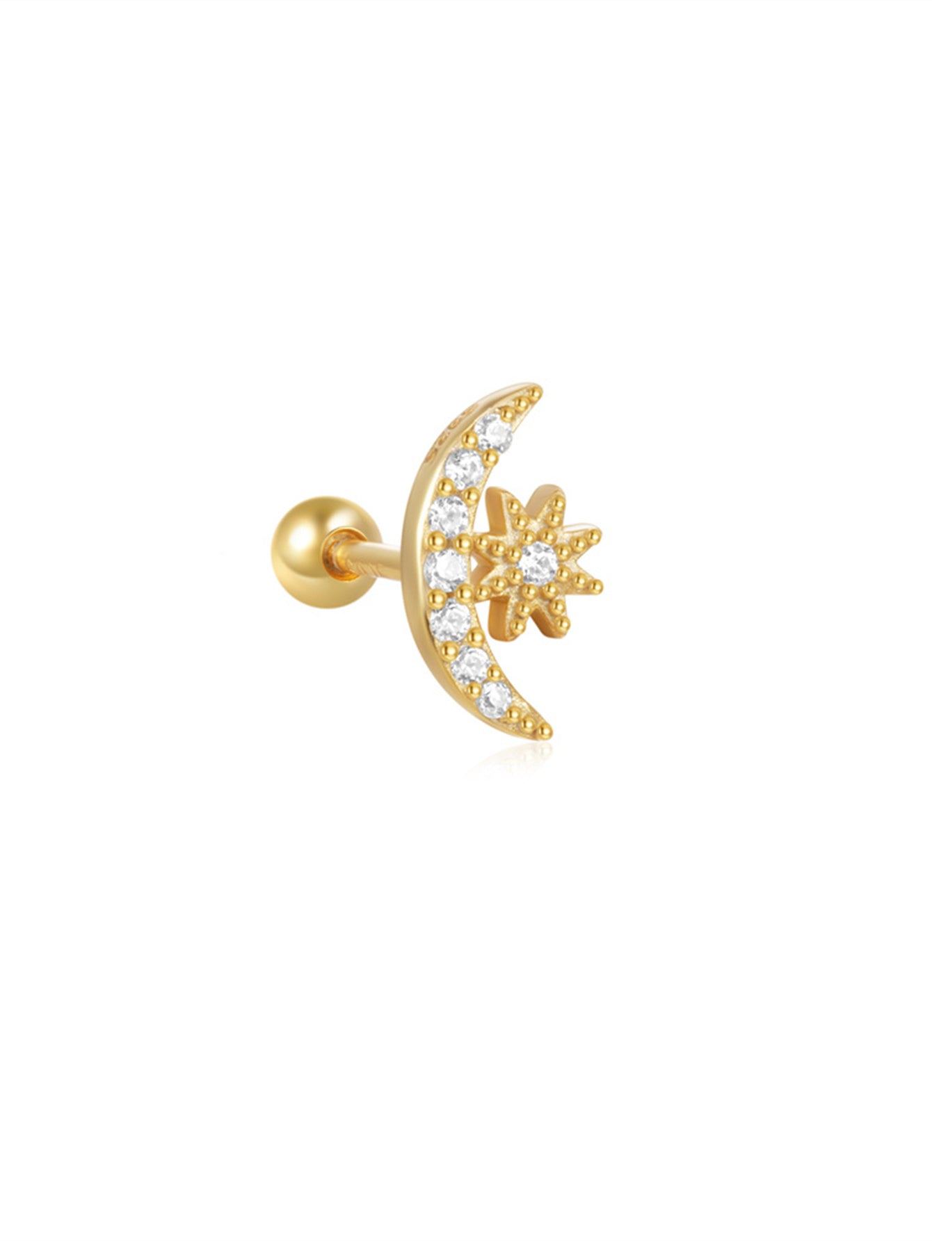 925 Sterling Silver Moon Zircon Flat Back Piercing Stud Earrings