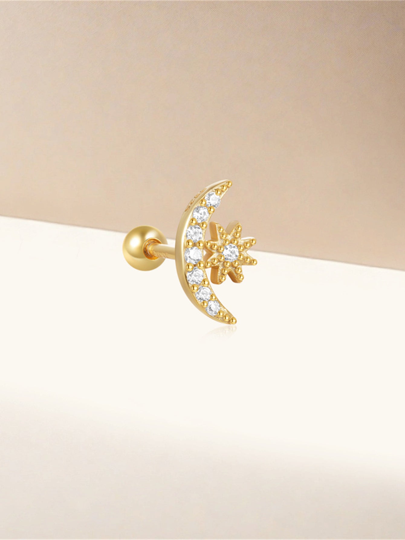 925 Sterling Silver Moon Zircon Flat Back Piercing Stud Earrings