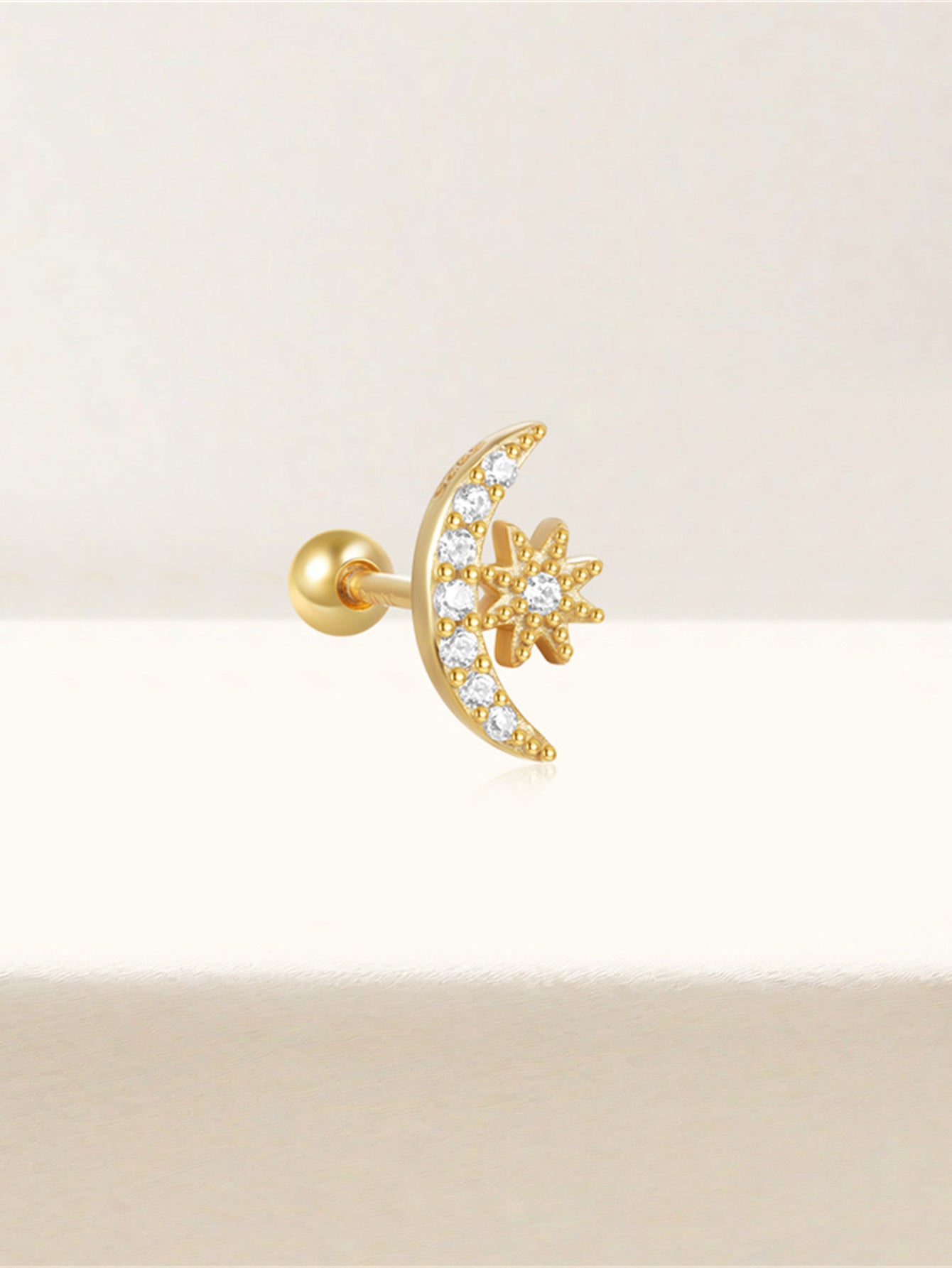 925 Sterling Silver Moon Zircon Flat Back Piercing Stud Earrings