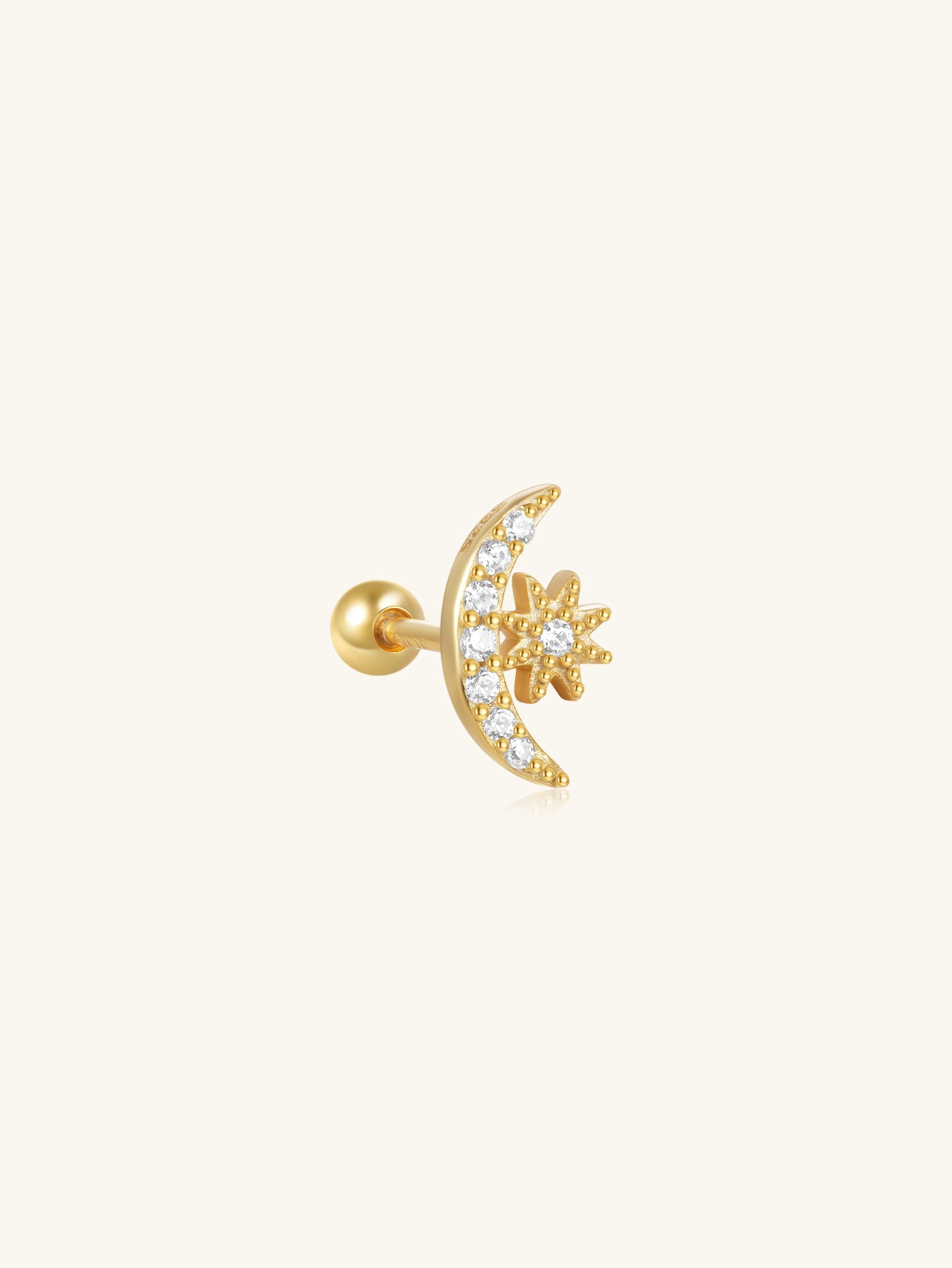 925 Sterling Silver Moon Zircon Flat Back Piercing Stud Earrings