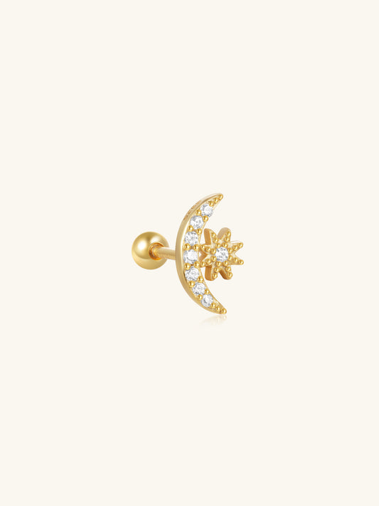 925 Sterling Silver Moon Zircon Flat Back Piercing Stud Earrings