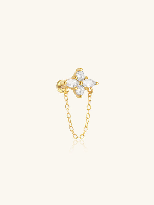 925 Sterling Silver Four-leaf clover Zircon Flat Back Piercing Stud Earrings