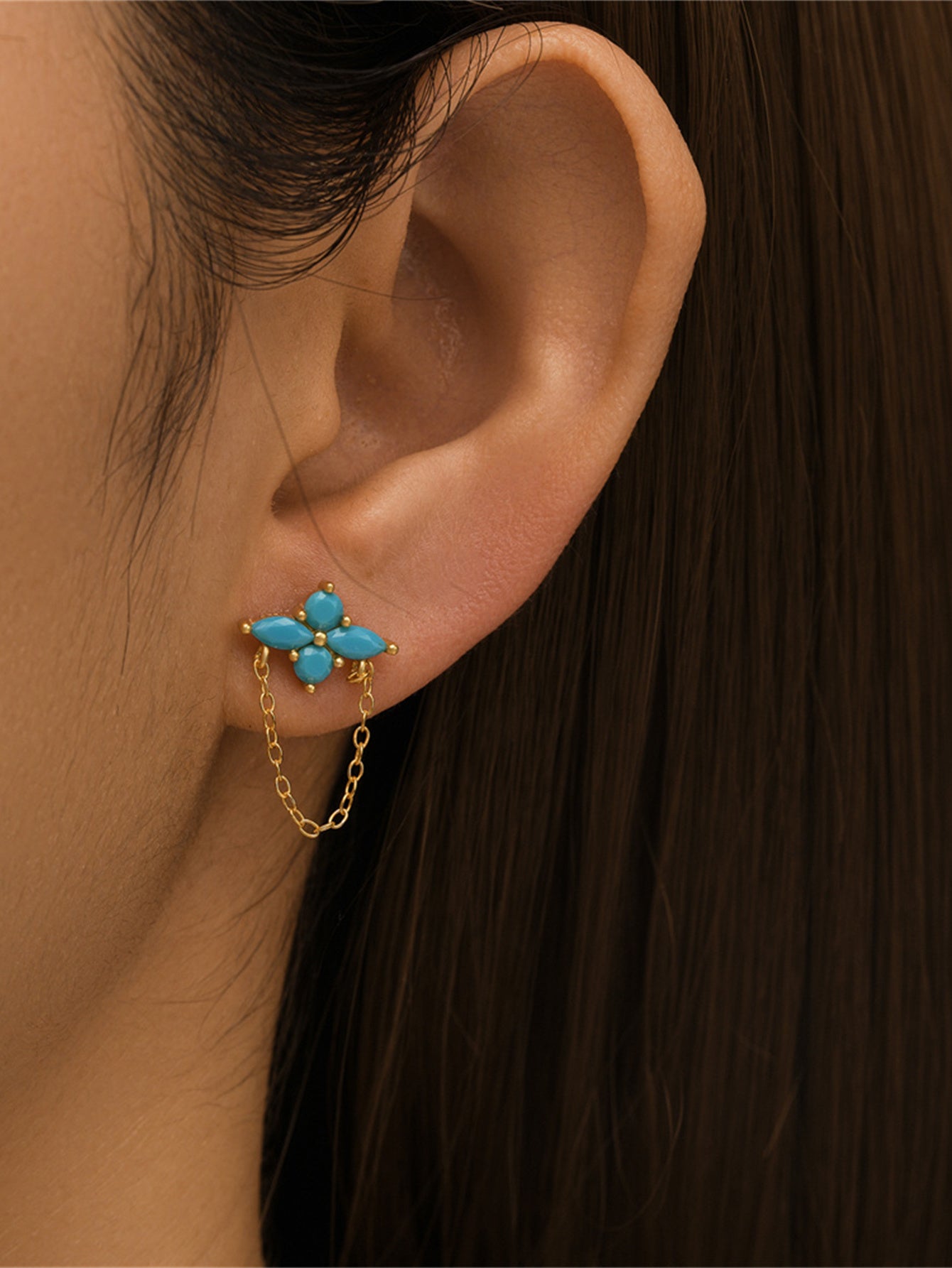 925 Sterling Silver Four-leaf clover Zircon Flat Back Piercing Stud Earrings