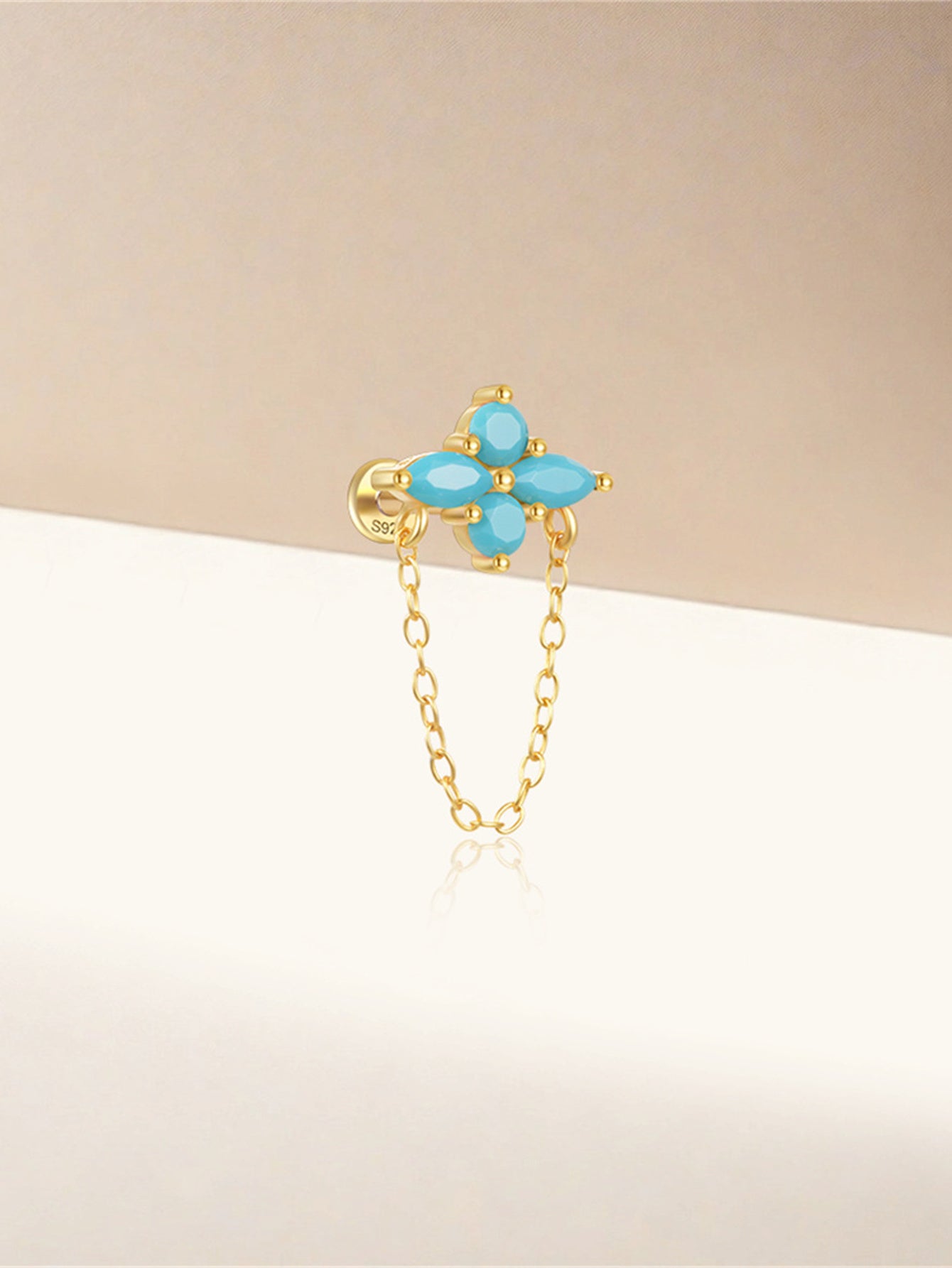 925 Sterling Silver Four-leaf clover Zircon Flat Back Piercing Stud Earrings