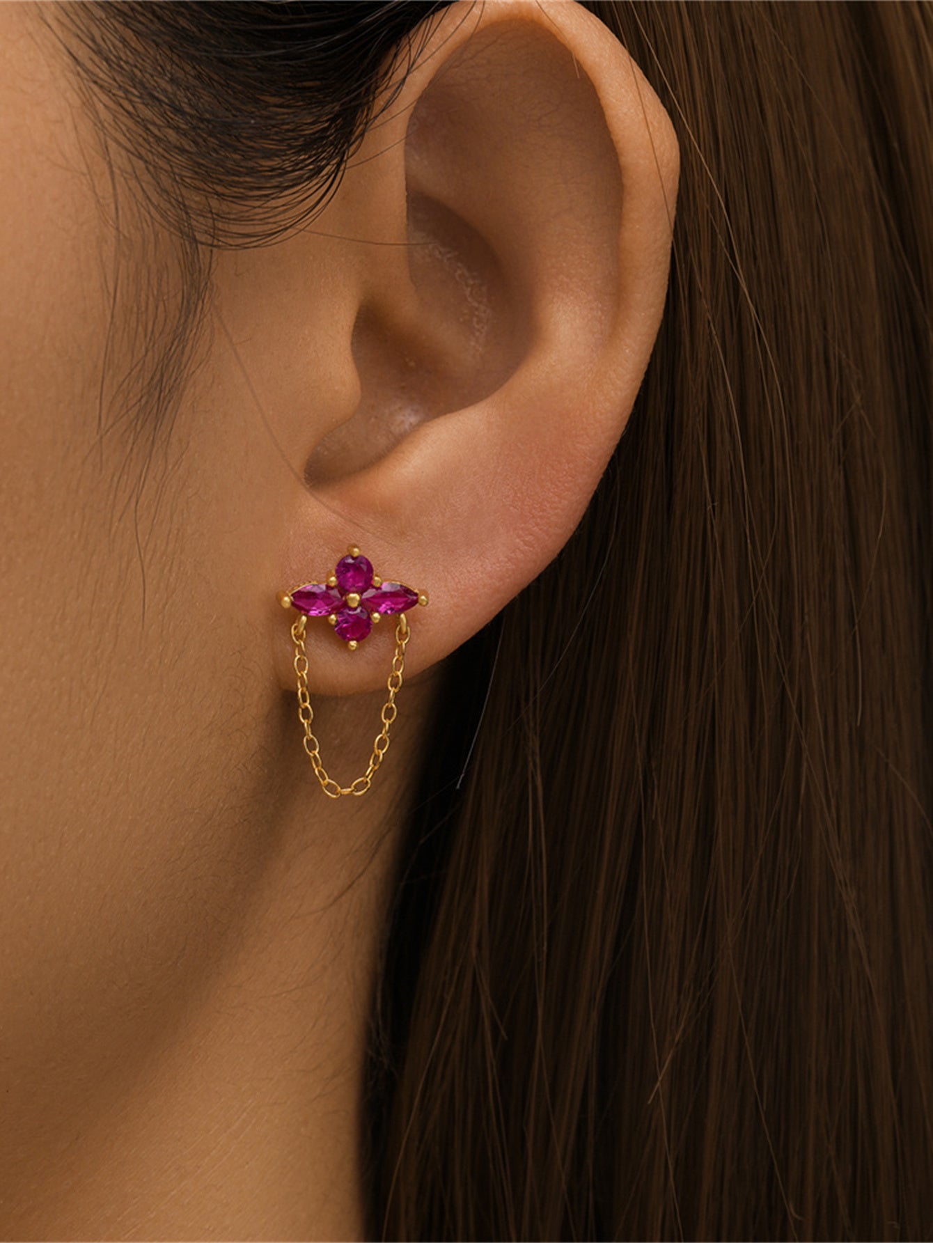 925 Sterling Silver Four-leaf clover Zircon Flat Back Piercing Stud Earrings