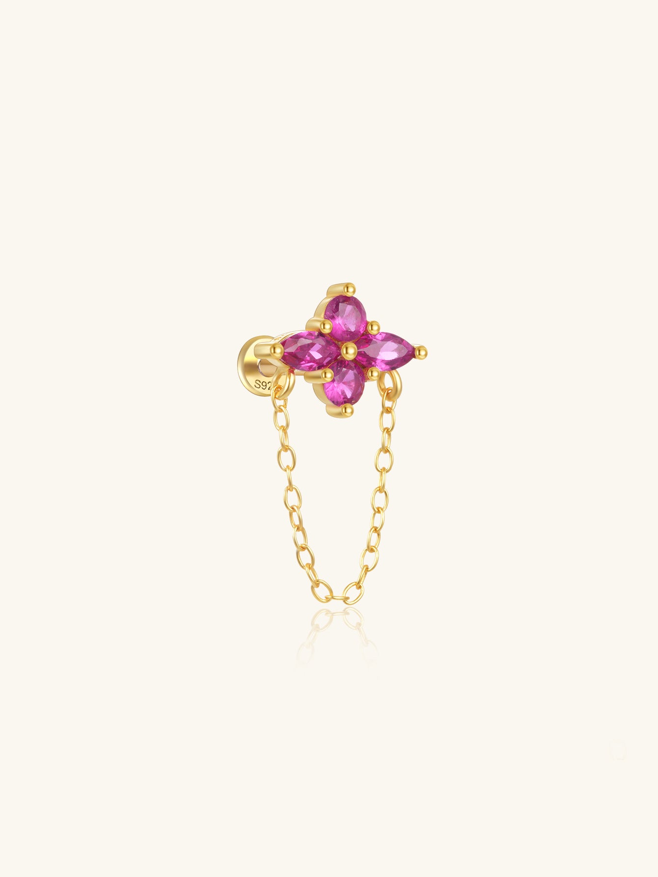 925 Sterling Silver Four-leaf clover Zircon Flat Back Piercing Stud Earrings