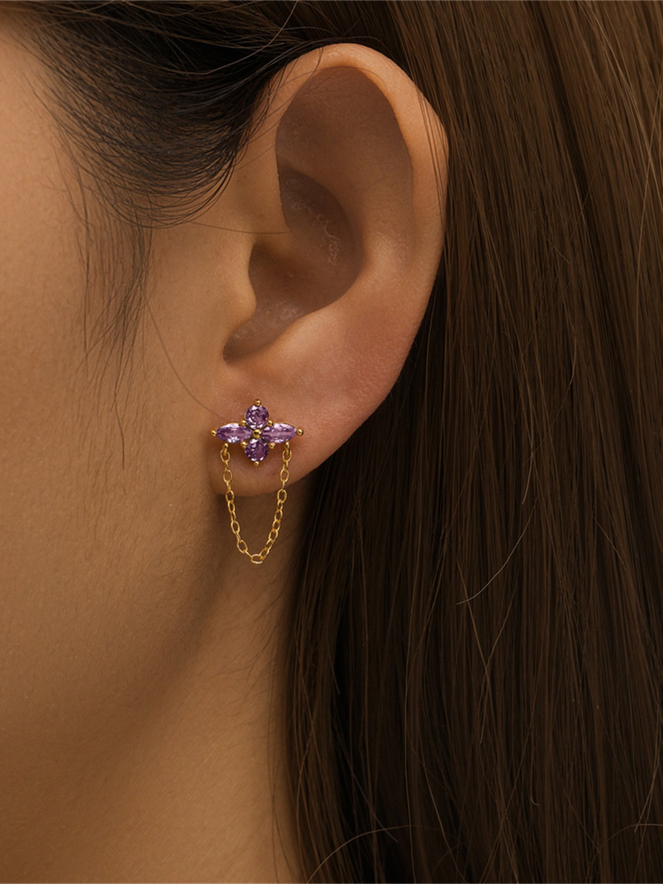 925 Sterling Silver Four-leaf clover Zircon Flat Back Piercing Stud Earrings