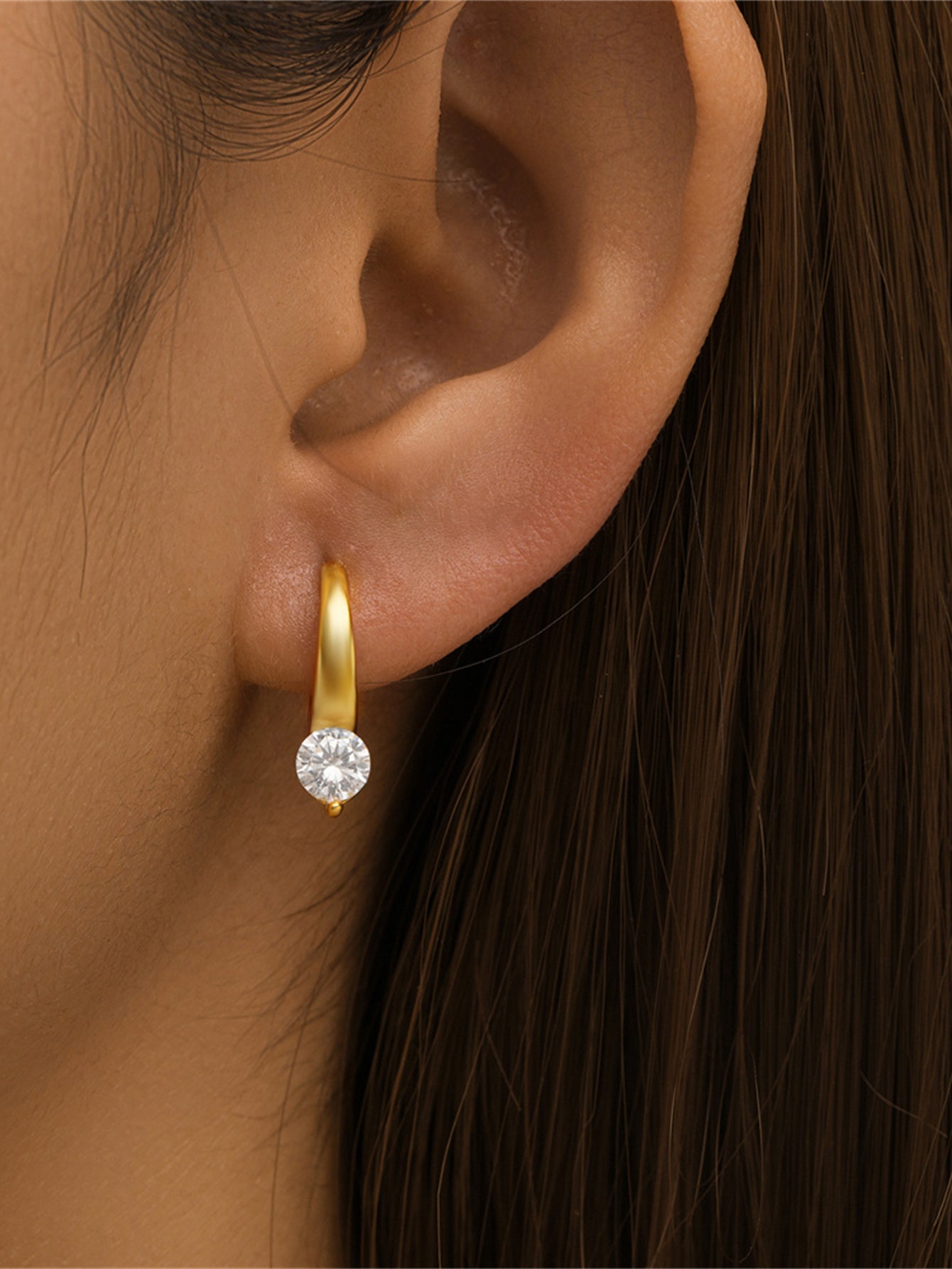 925 Sterling Silver Drop Zircon Flat Back Piercing Hoop Earrings