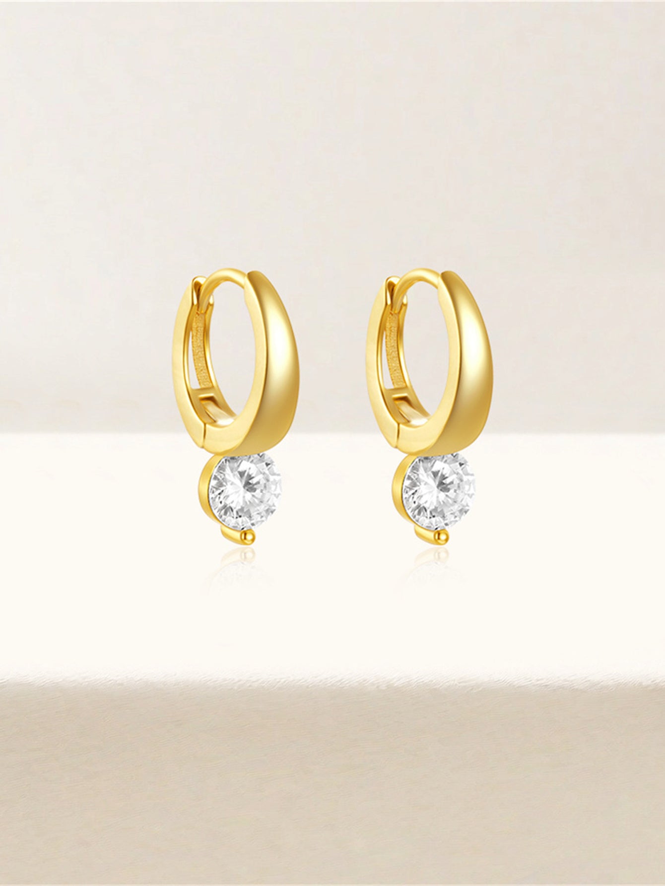 925 Sterling Silver Drop Zircon Flat Back Piercing Hoop Earrings