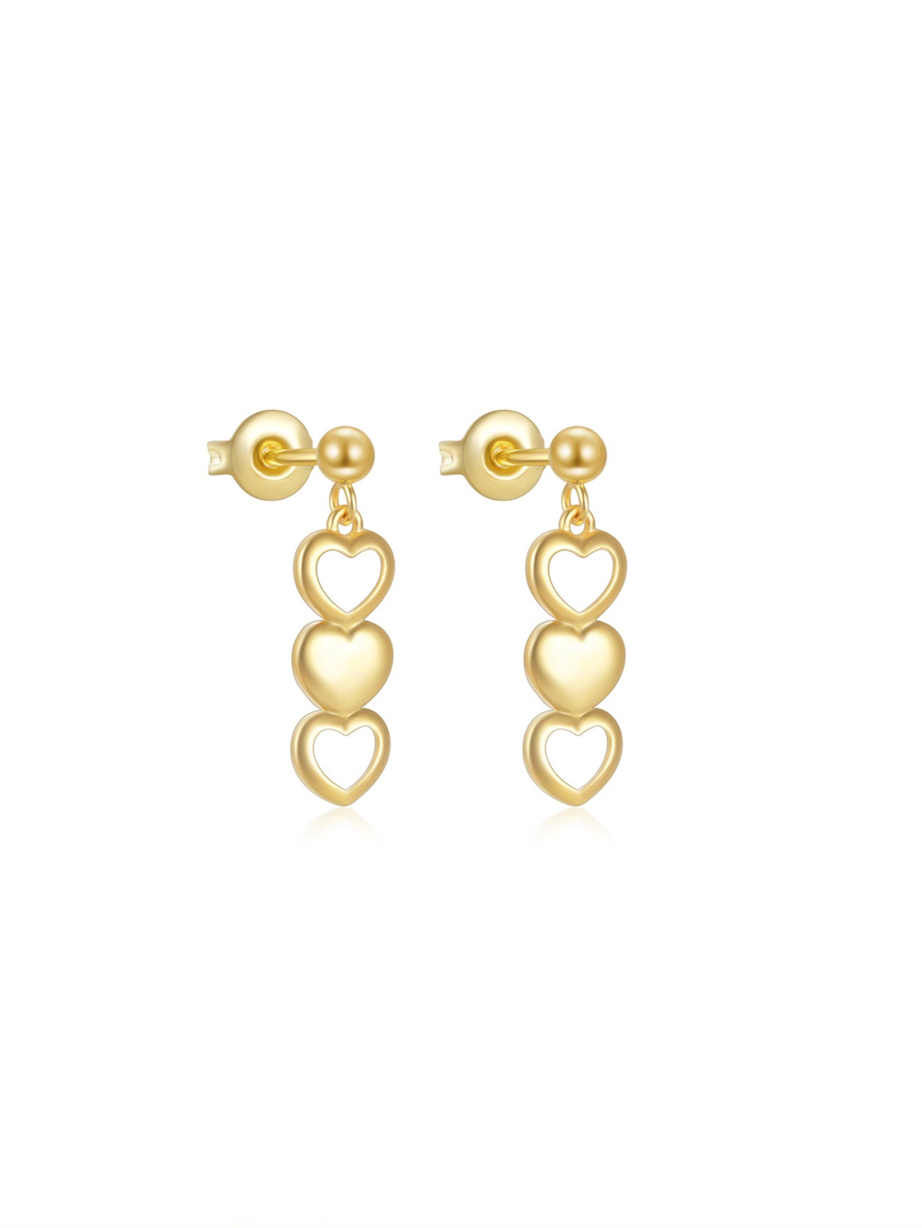 925 Sterling Silver Triple Heart Drop Stud Earrings