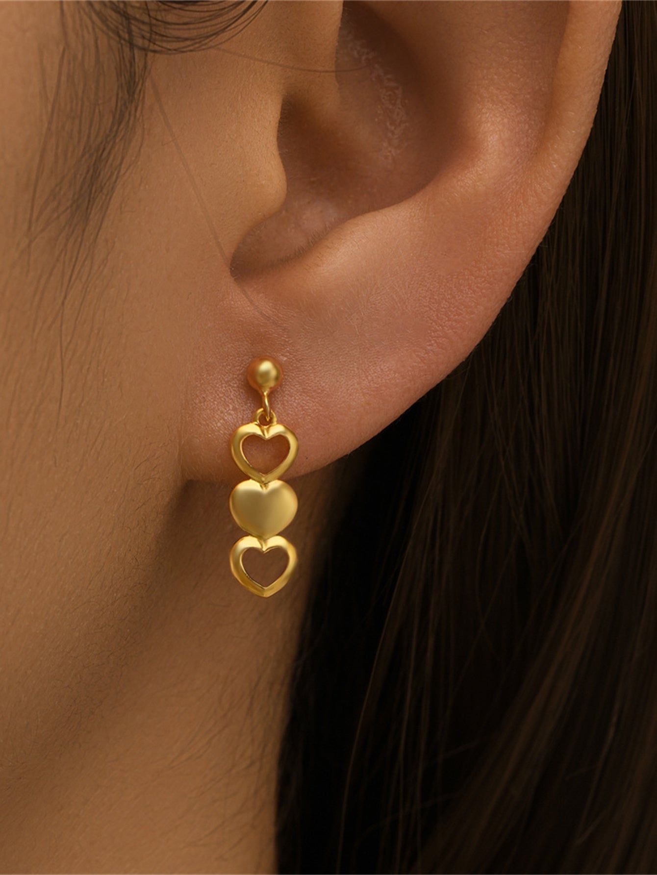925 Sterling Silver Triple Heart Drop Stud Earrings