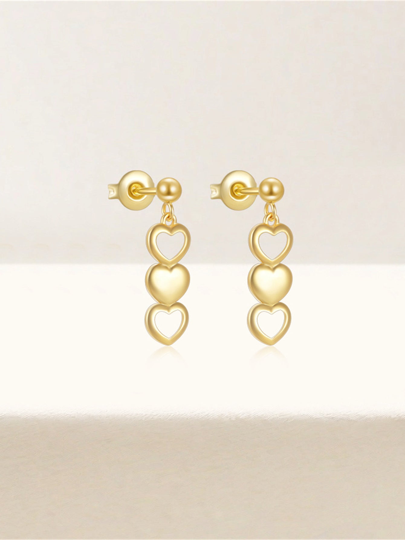 925 Sterling Silver Triple Heart Drop Stud Earrings
