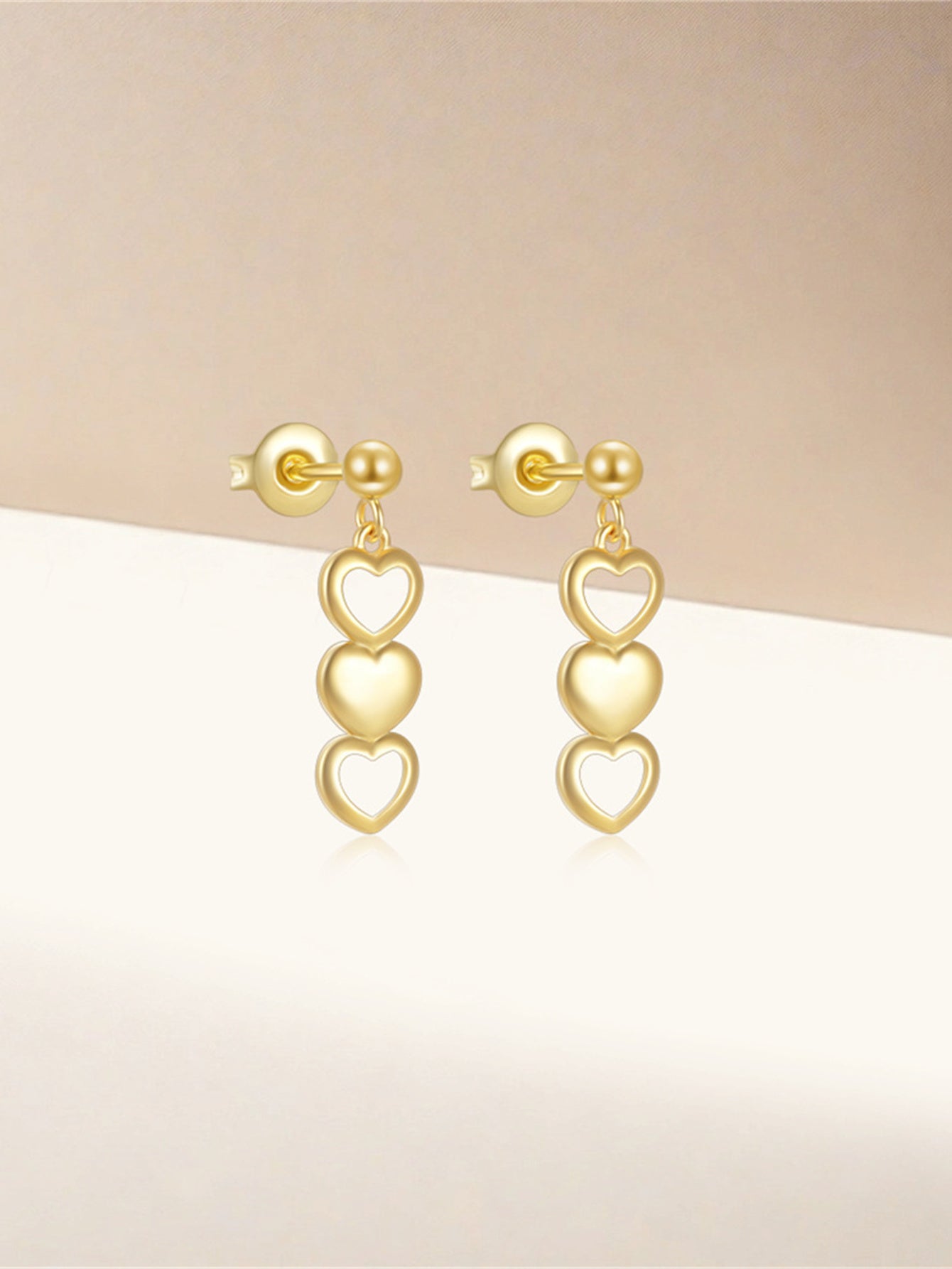 925 Sterling Silver Triple Heart Drop Stud Earrings