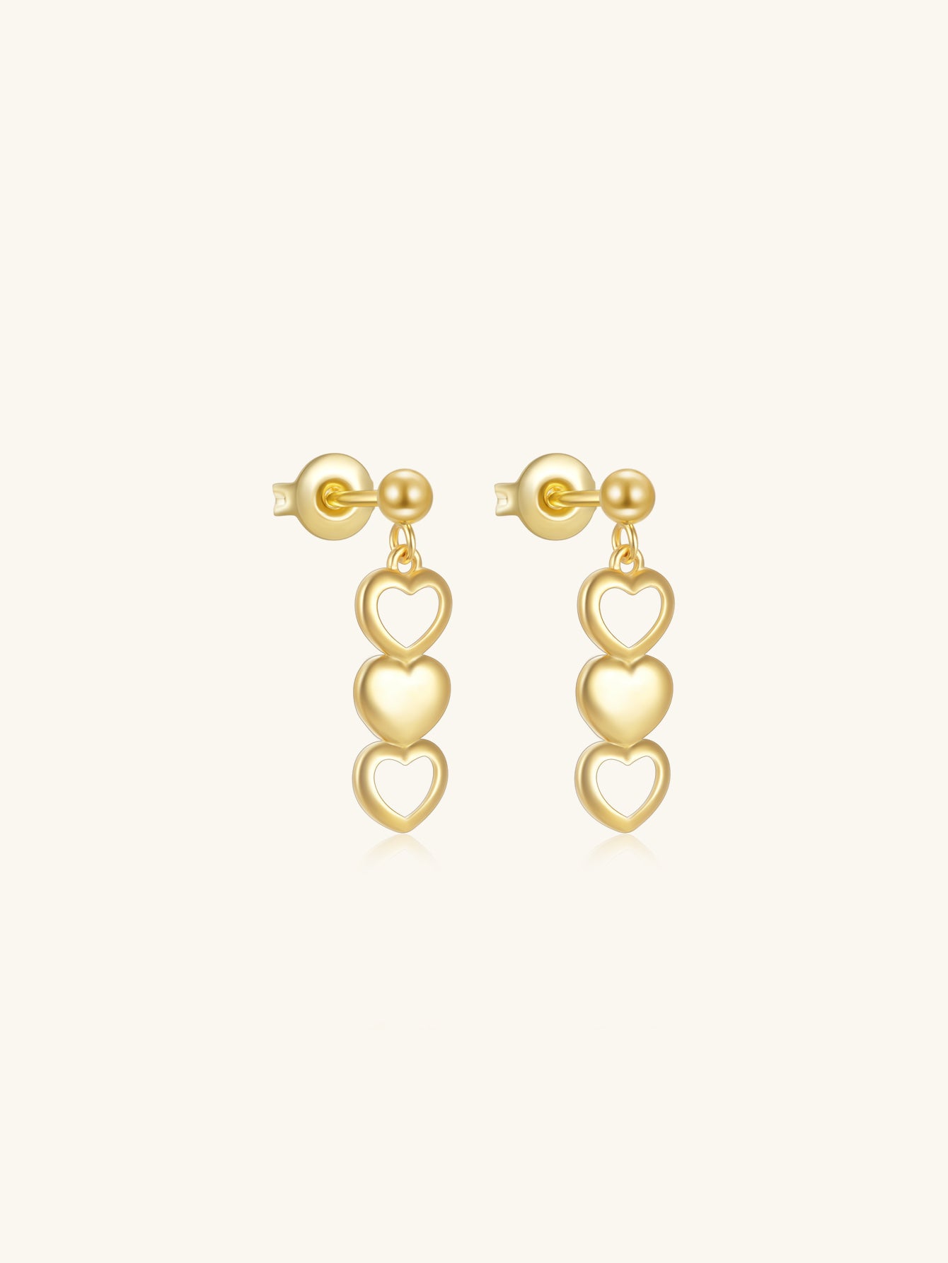 925 Sterling Silver Triple Heart Drop Stud Earrings