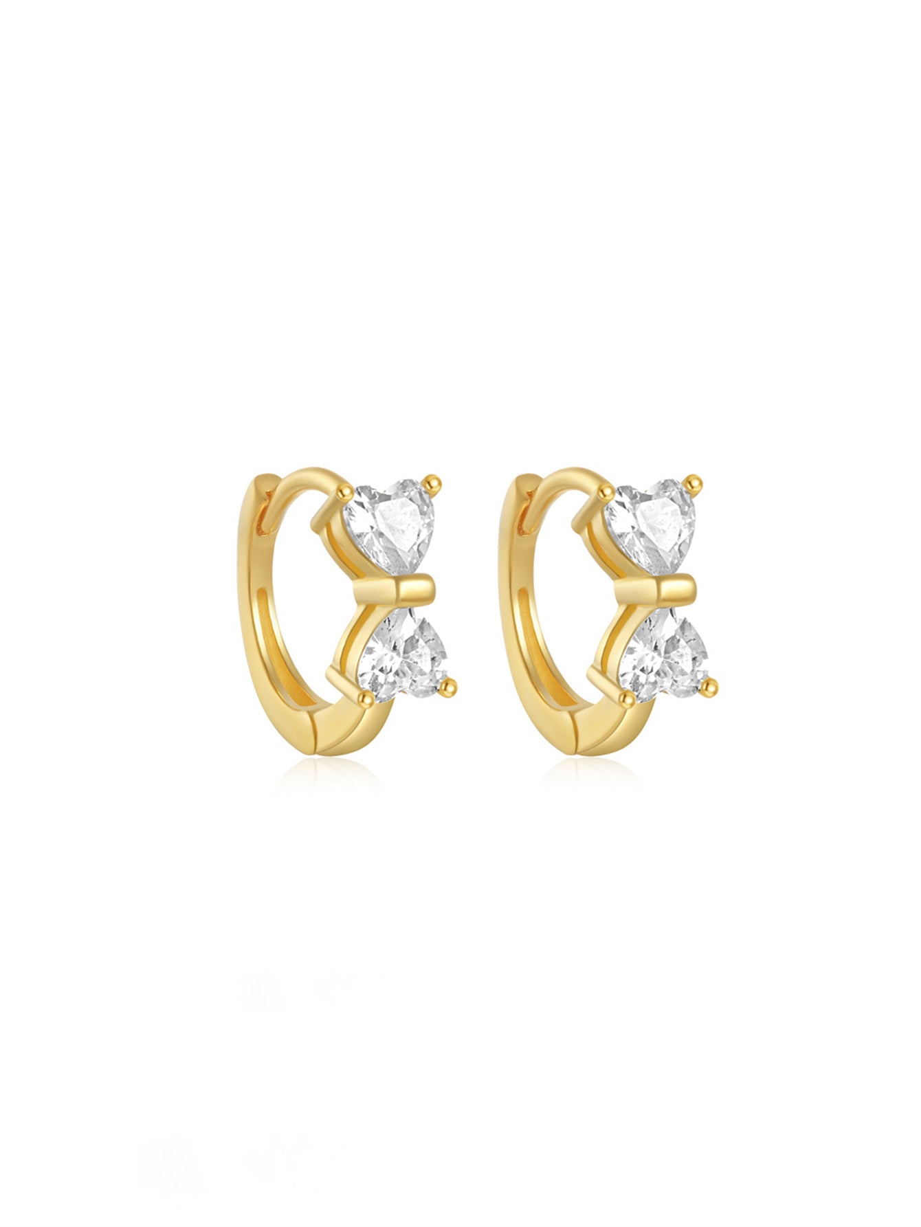 925 Sterling Silver Double Heart Zircon Huggie Earrings