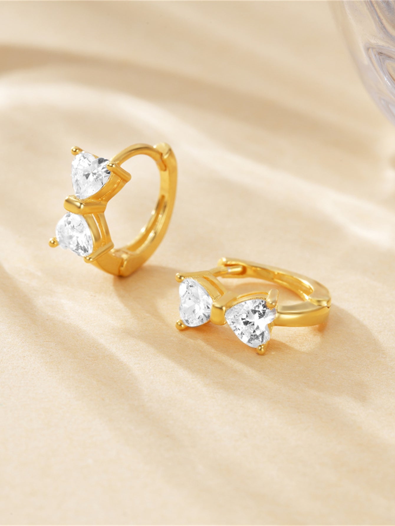 925 Sterling Silver Double Heart Zircon Huggie Earrings